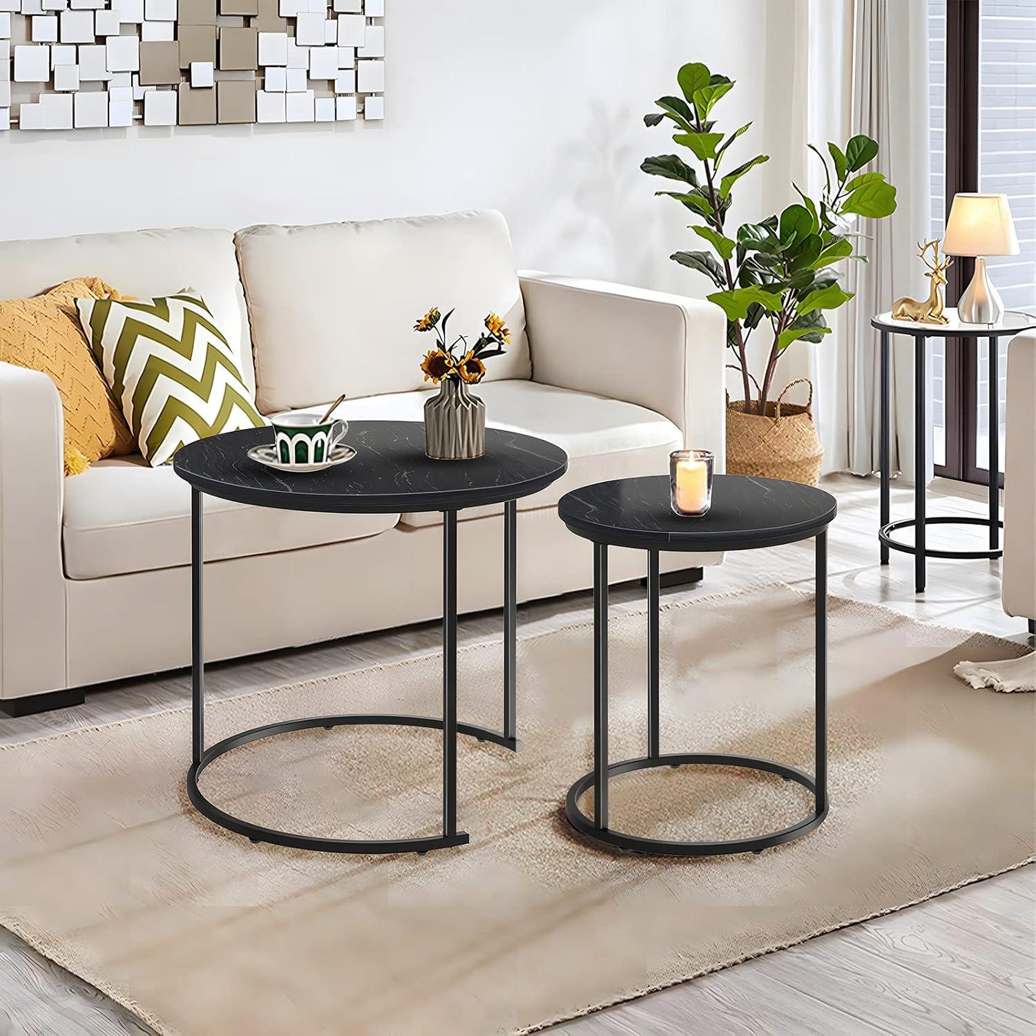 Black Marble Nesting Coffee Table Set with Metal Frame