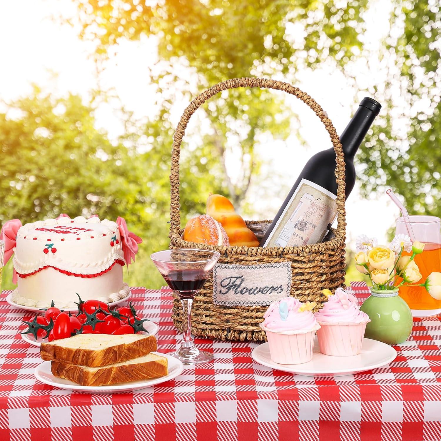 ARCOCO-3 Pack Red and White Checkered Tablecloth, 54 X 108Inch Plastic Red Gingham Table Cloth Disposable Spring Picnic Tablecloths Waterproof Red Checkered Table Cover for BBQ Picnic Barbecue Birthd