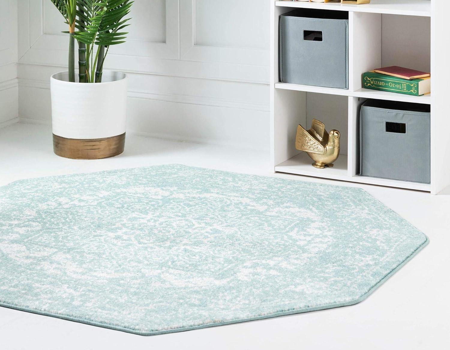 Unique Loom Richmond Collection Area Rug - Medallion (5' 3" Octagon Aqua/Ivory)