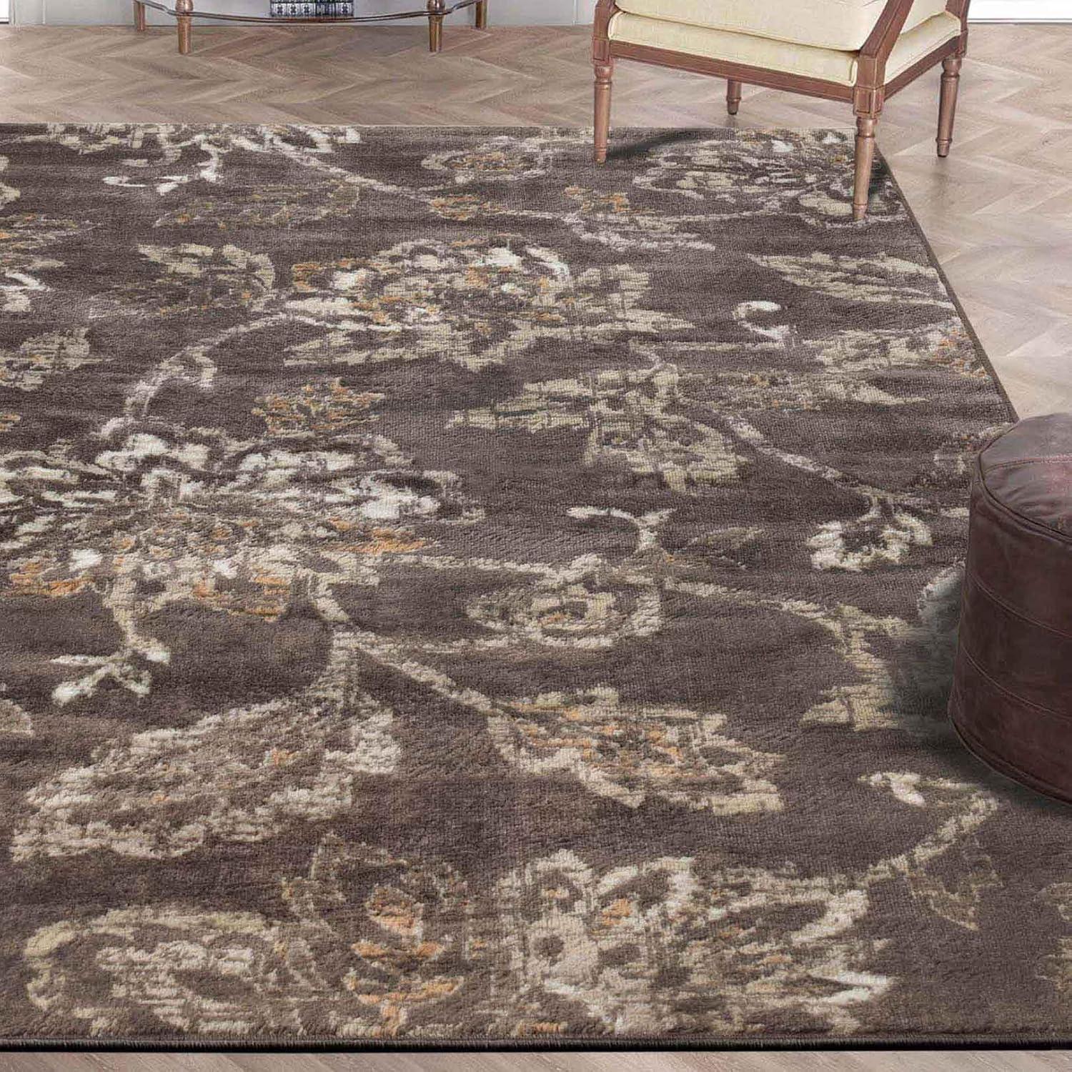 Superior Jacobean Floral Indoor Area Rug, 3' x 5', Taupe