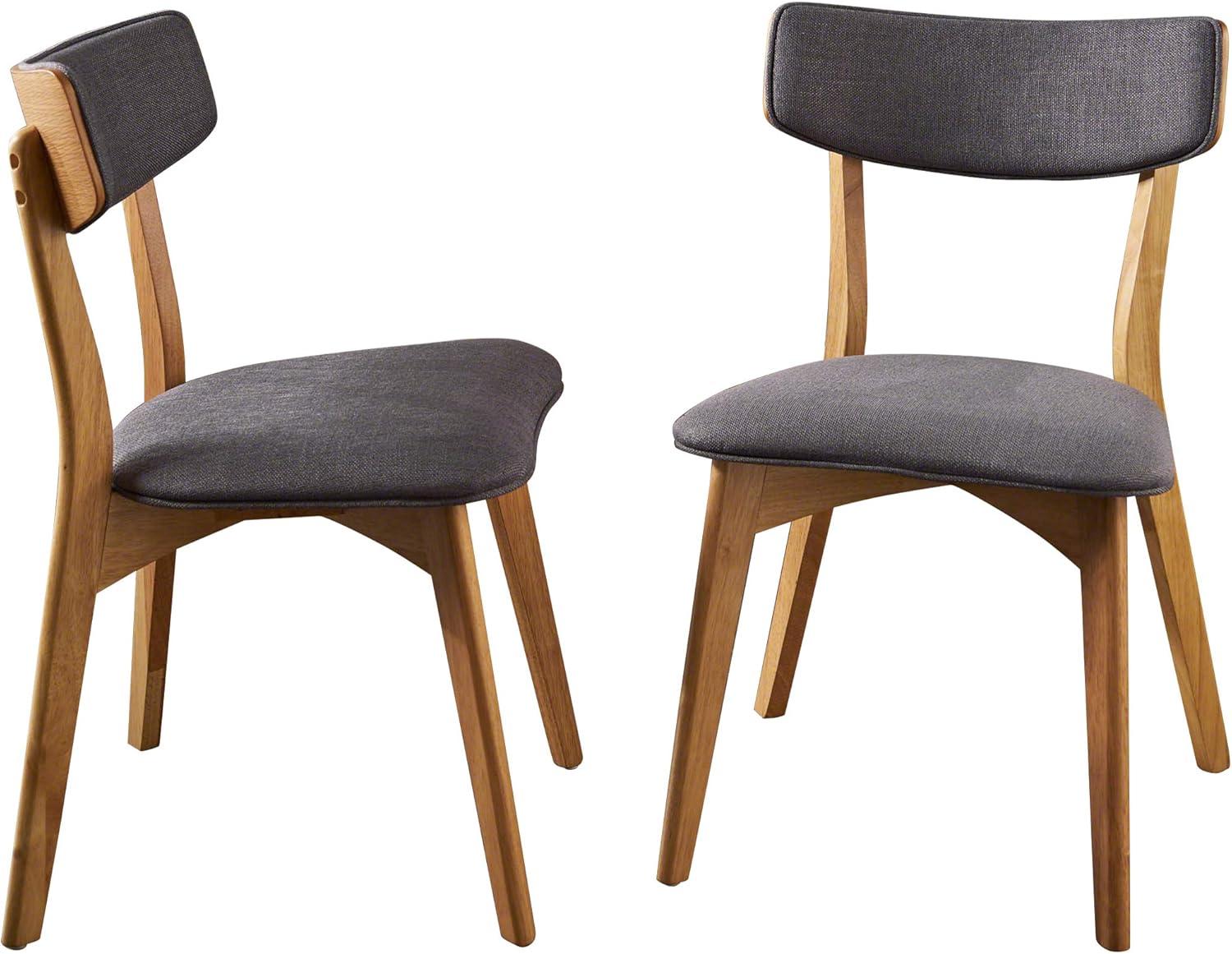 Elegant Abrielle Dark Grey Fabric Dining Chairs with Natural Oak Frame, Set of 2