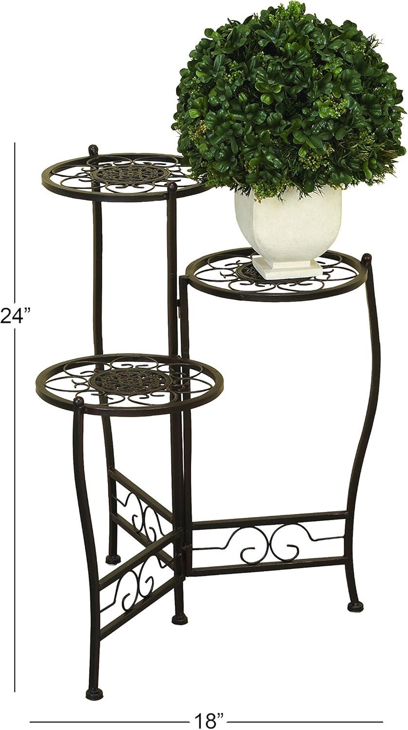 24" Brown Metal 3-Tier Indoor/Outdoor Plant Stand