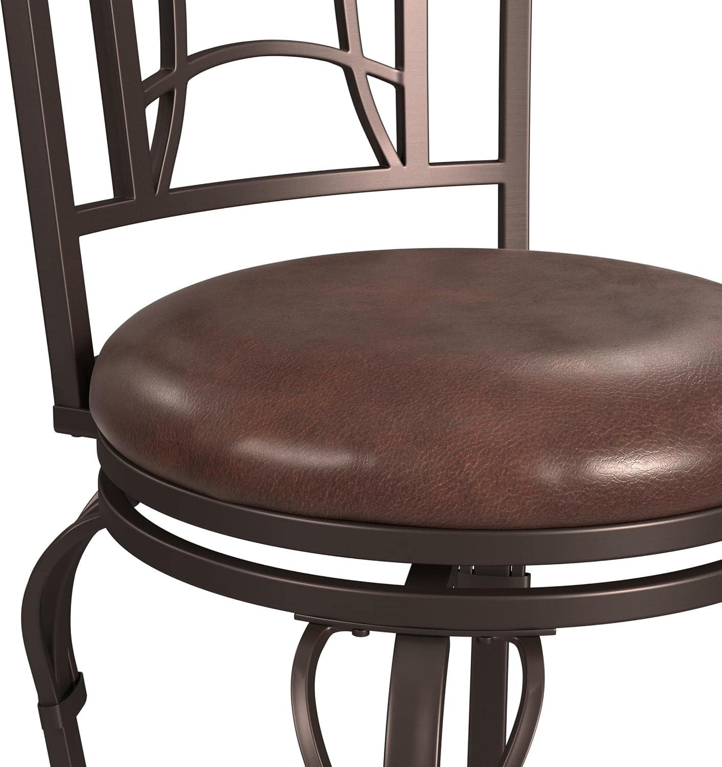 Traditional Dark Chestnut Swivel Bar Stool with Antique Brown Leather