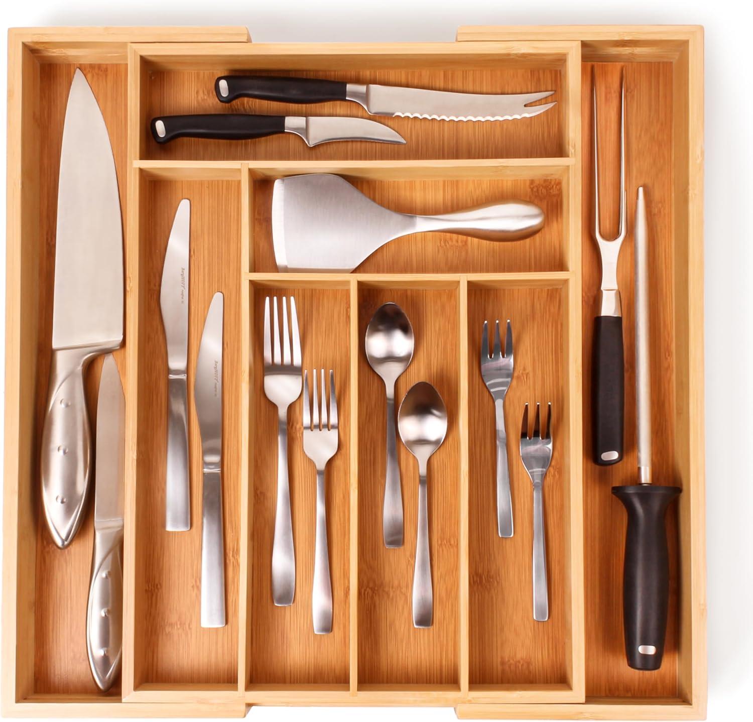 Expandable Bamboo 8-Slot Flatware Organizer