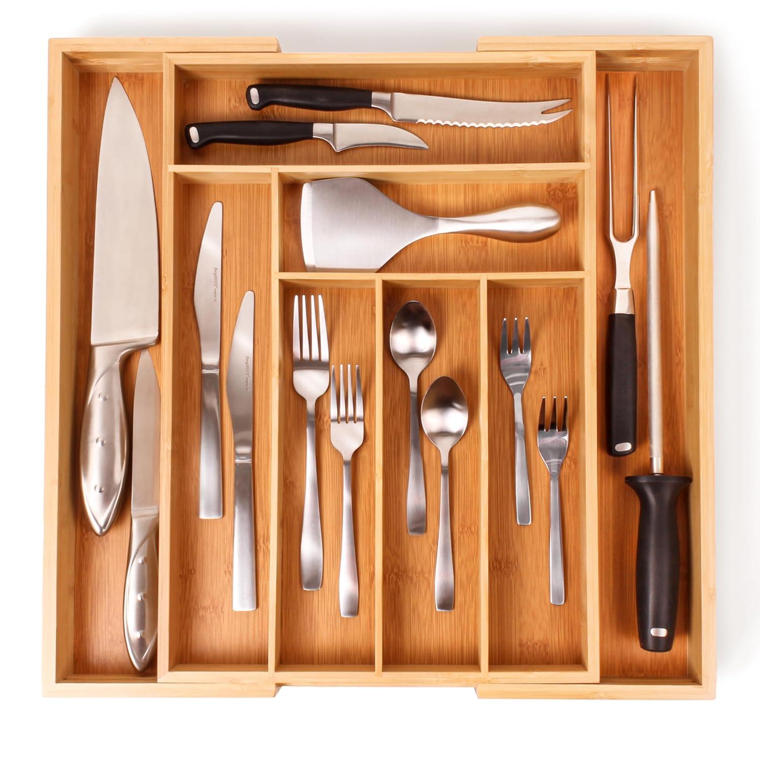 Expandable Bamboo 8-Slot Flatware Organizer