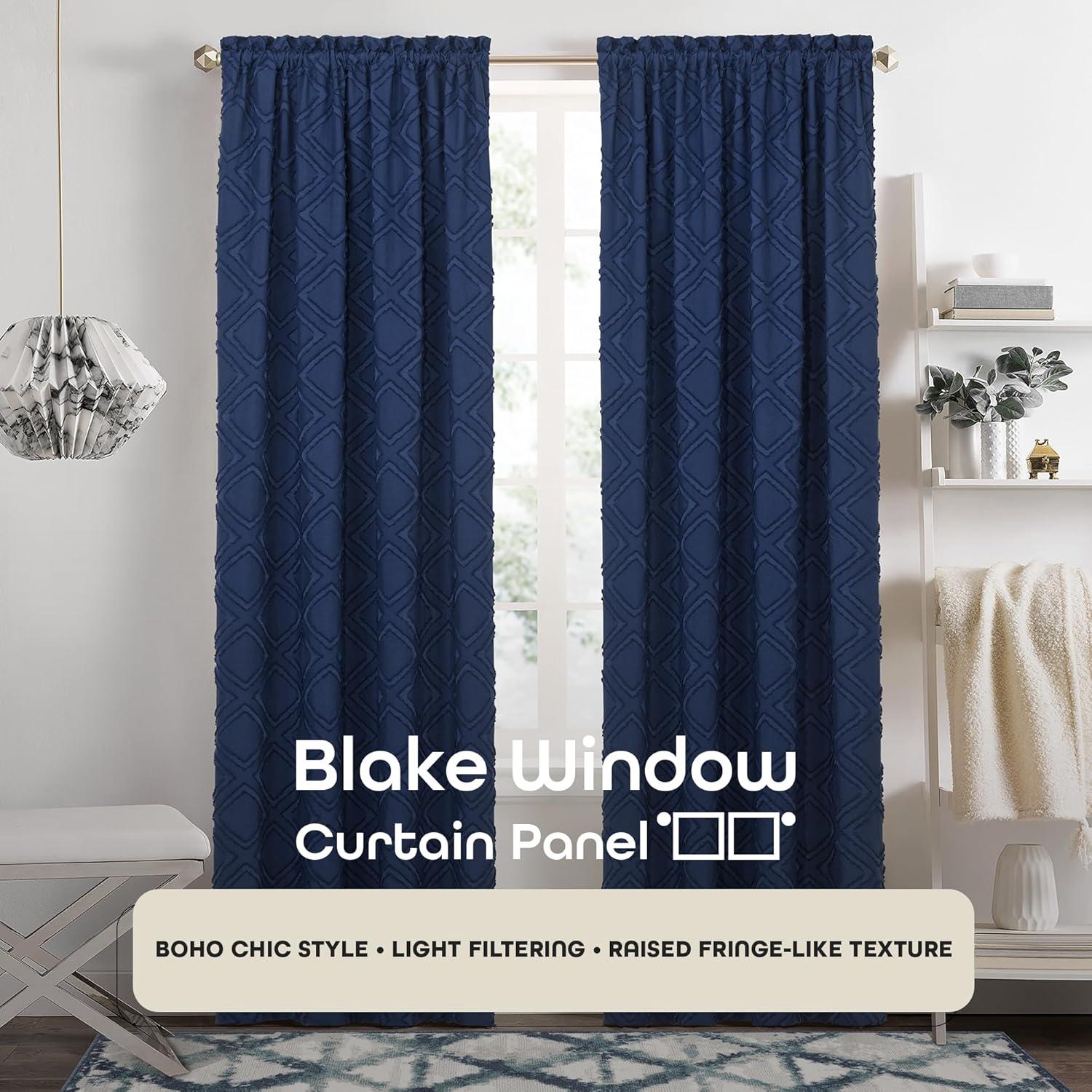 Achim Blake Geometric Diamond Rod Pocket Light Filtering Curtain Panel, Navy, 42" x 63"