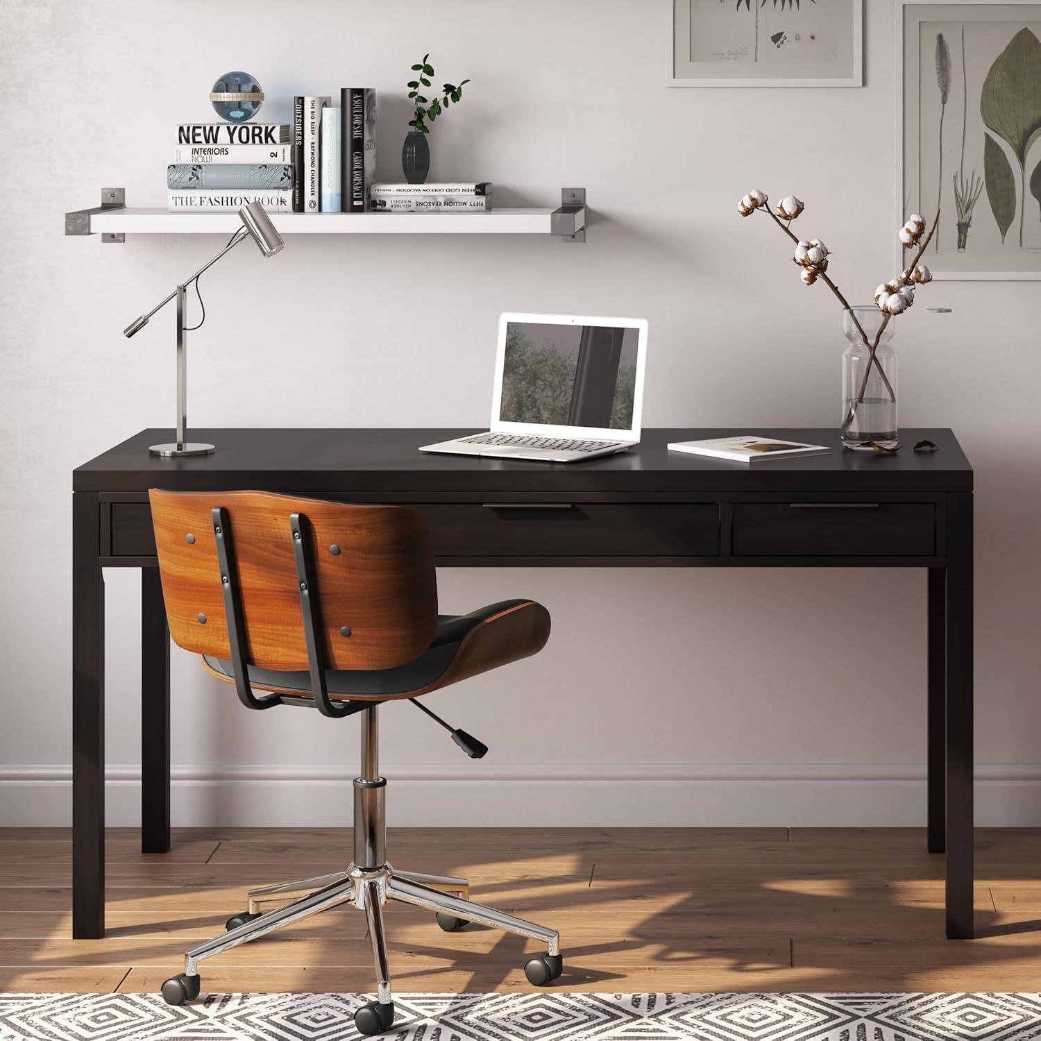 Simpli Home Hollander SOLID WOOD Contemporary 60 inch Wide Desk in Warm Walnut Brown