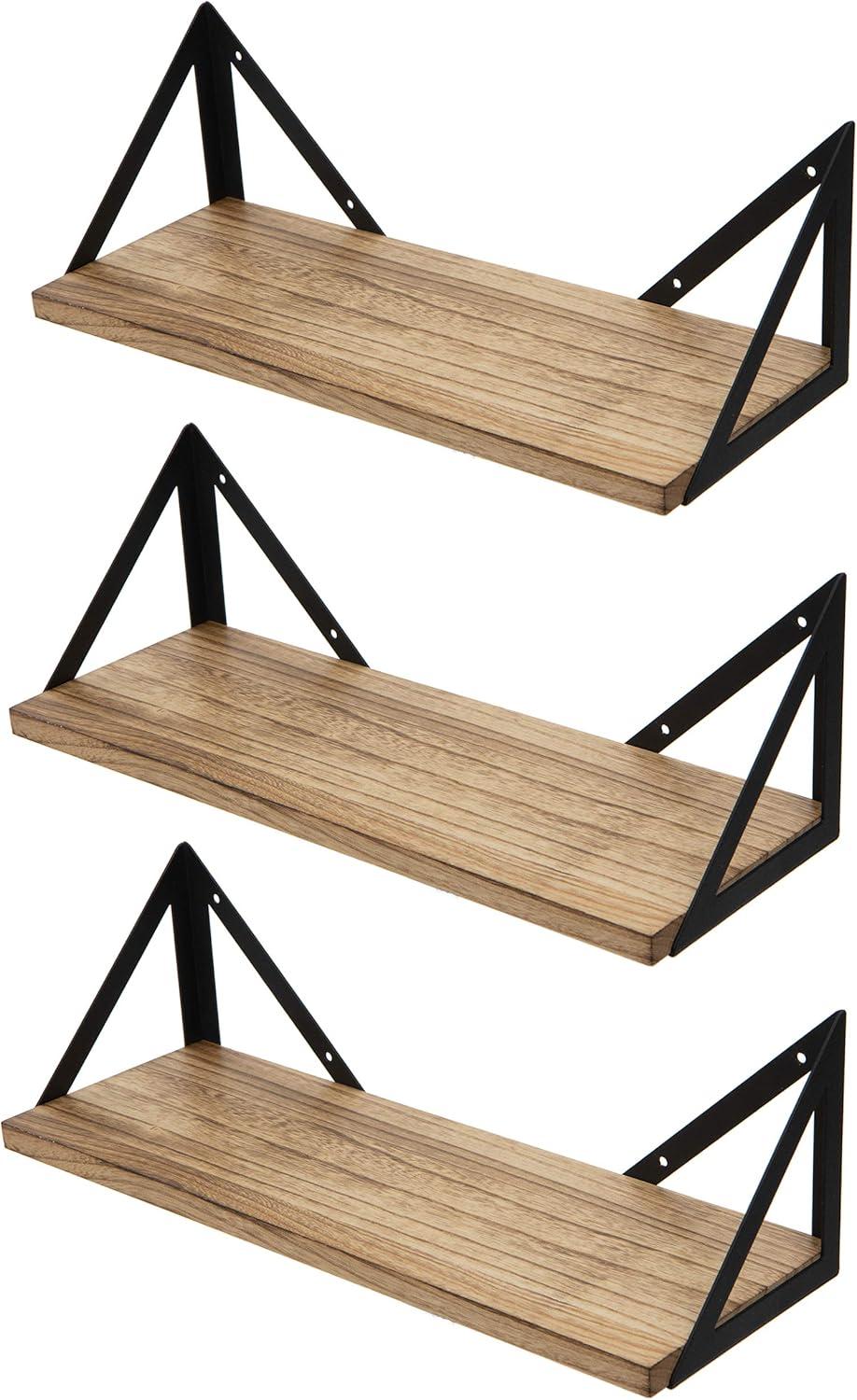 Natural Burned Rustic Wood Floating Shelves with Metal Brackets