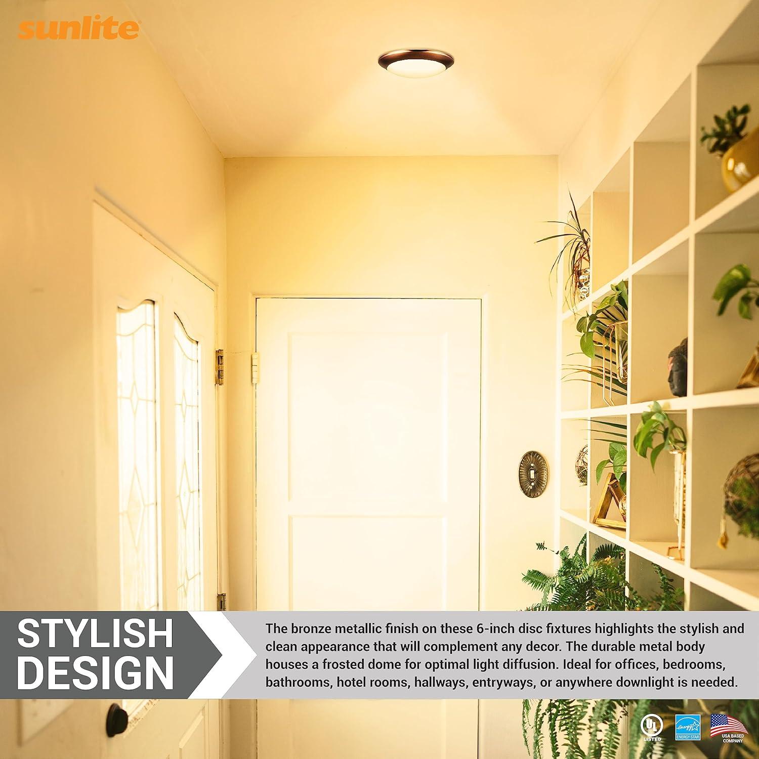 Sunlite 88385-SU 13w 6" LED Slim Disc Ceiling Fixture Bronze Warm White 3000k