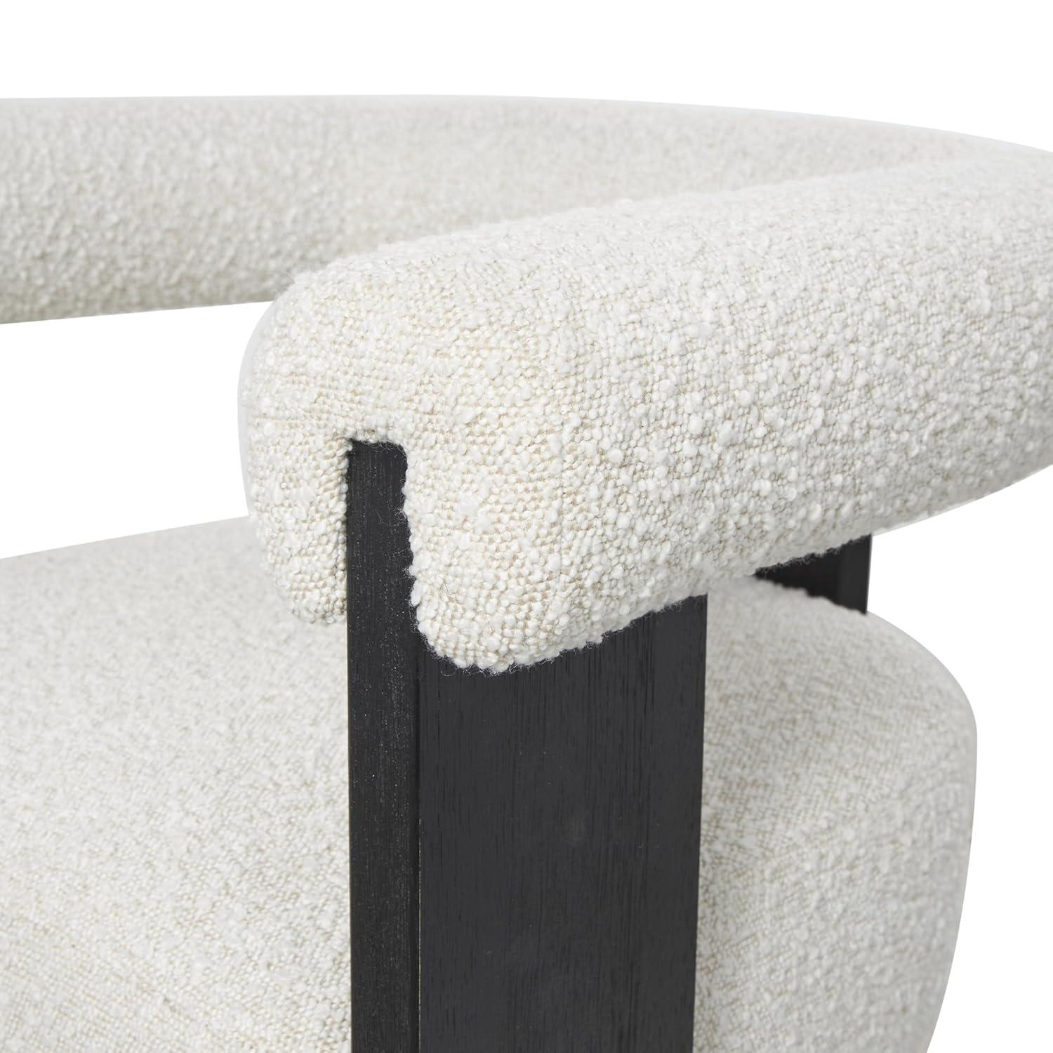 Deco 79 Polyester Curved Back Mid Century Modern Round Boucle Accent Chair with Black Wood Frame, 27" x 23" x 28", White