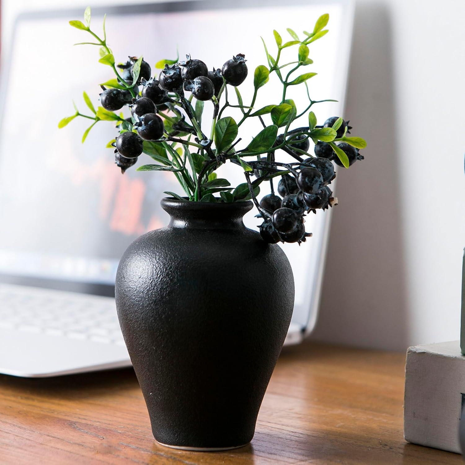 Ivy Bronx Small Black Vases, Ceramic Bud Vase Set Of 5, Mini Pottery Vases For Pampas Grass, Flowers, Decorative Vases (Set of 5)