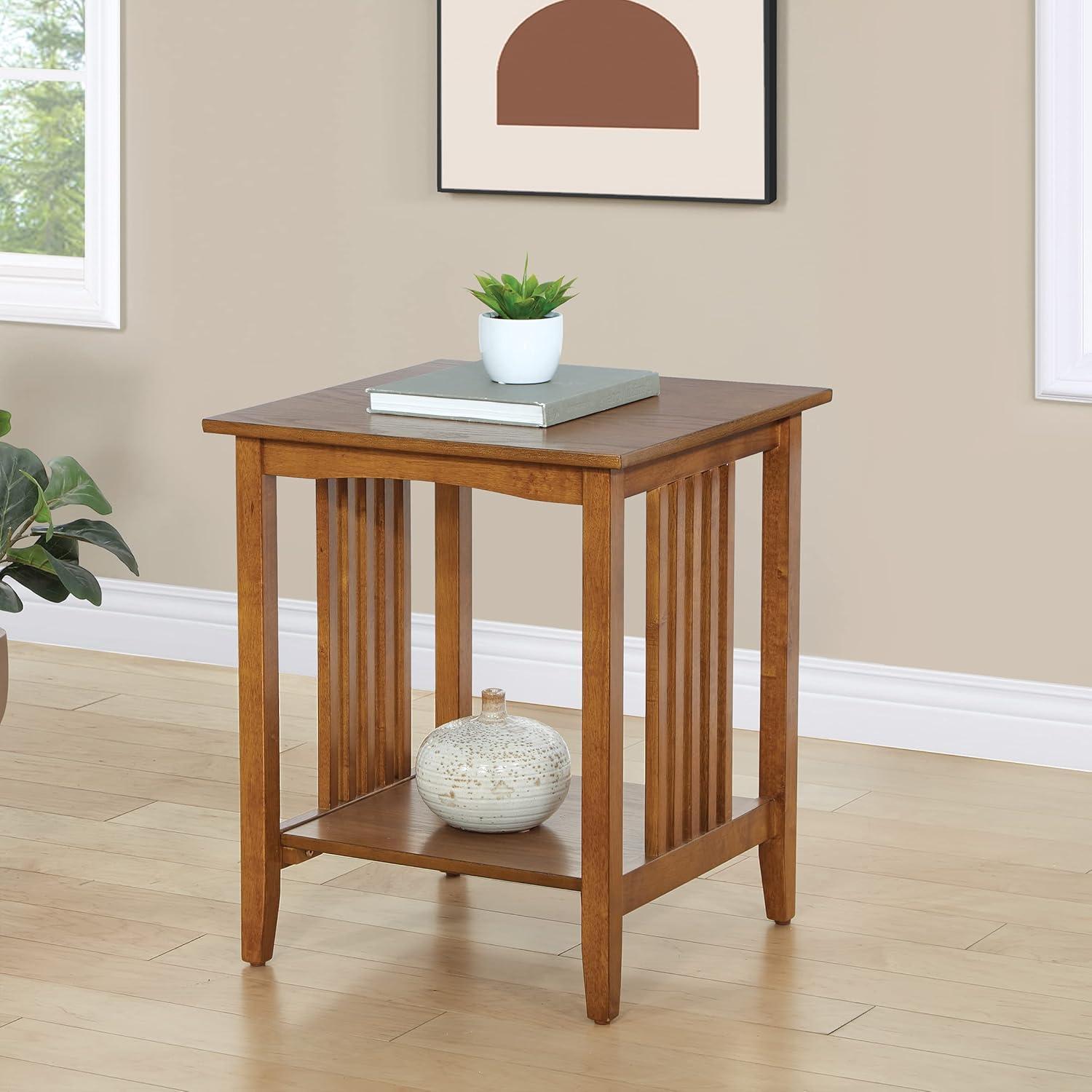 Sierra Mission Style Ash Brown Square Side Table with Lower Shelf