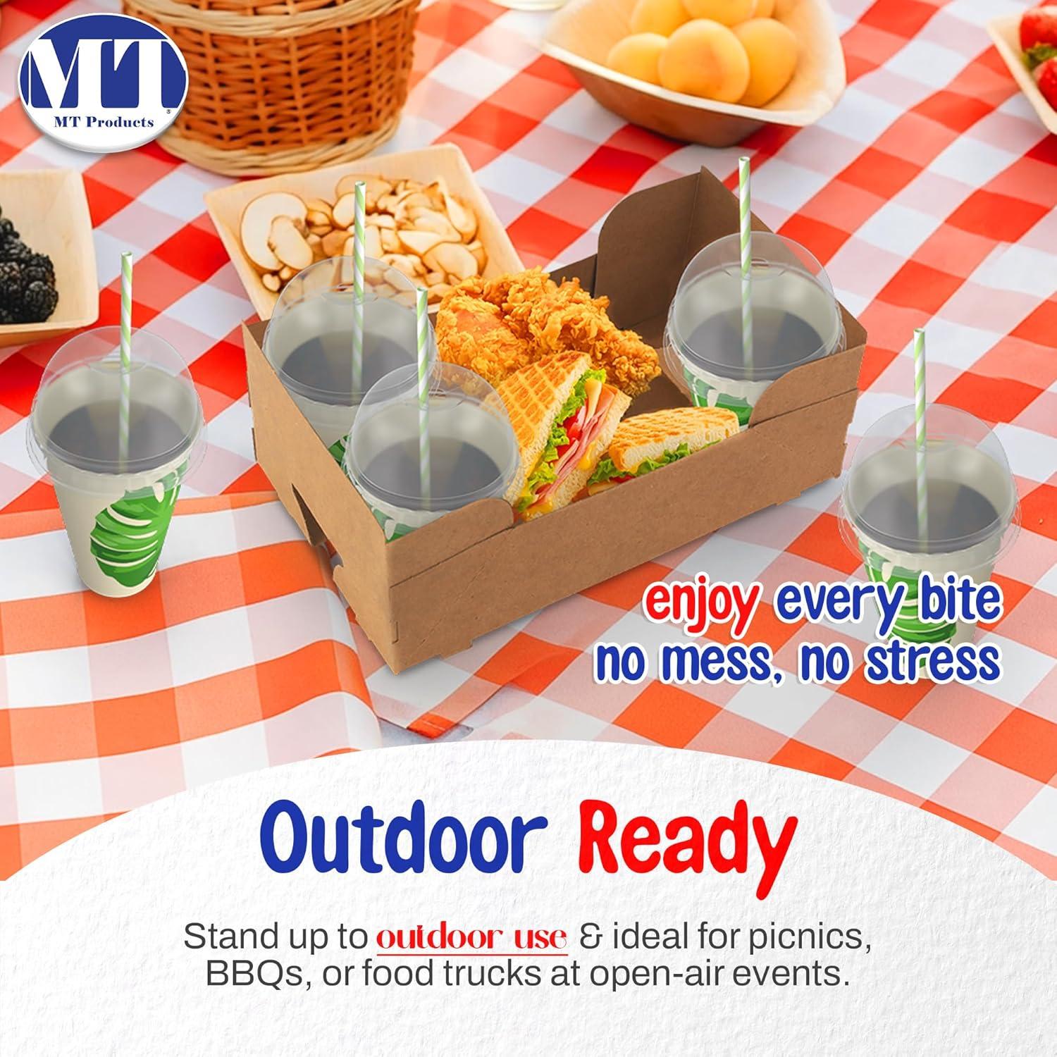 MT Products Brown Paperboard Food and Drink Tray - Pop-Up J-Type Rectangular - Pack of 25