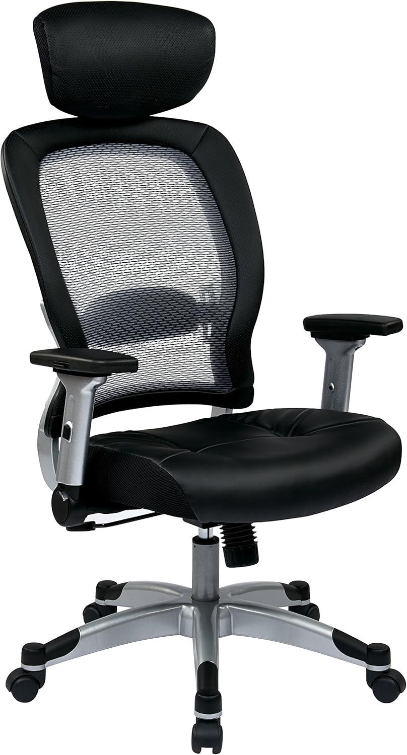 Black Mesh and Leather High Back Executive Swivel Chair