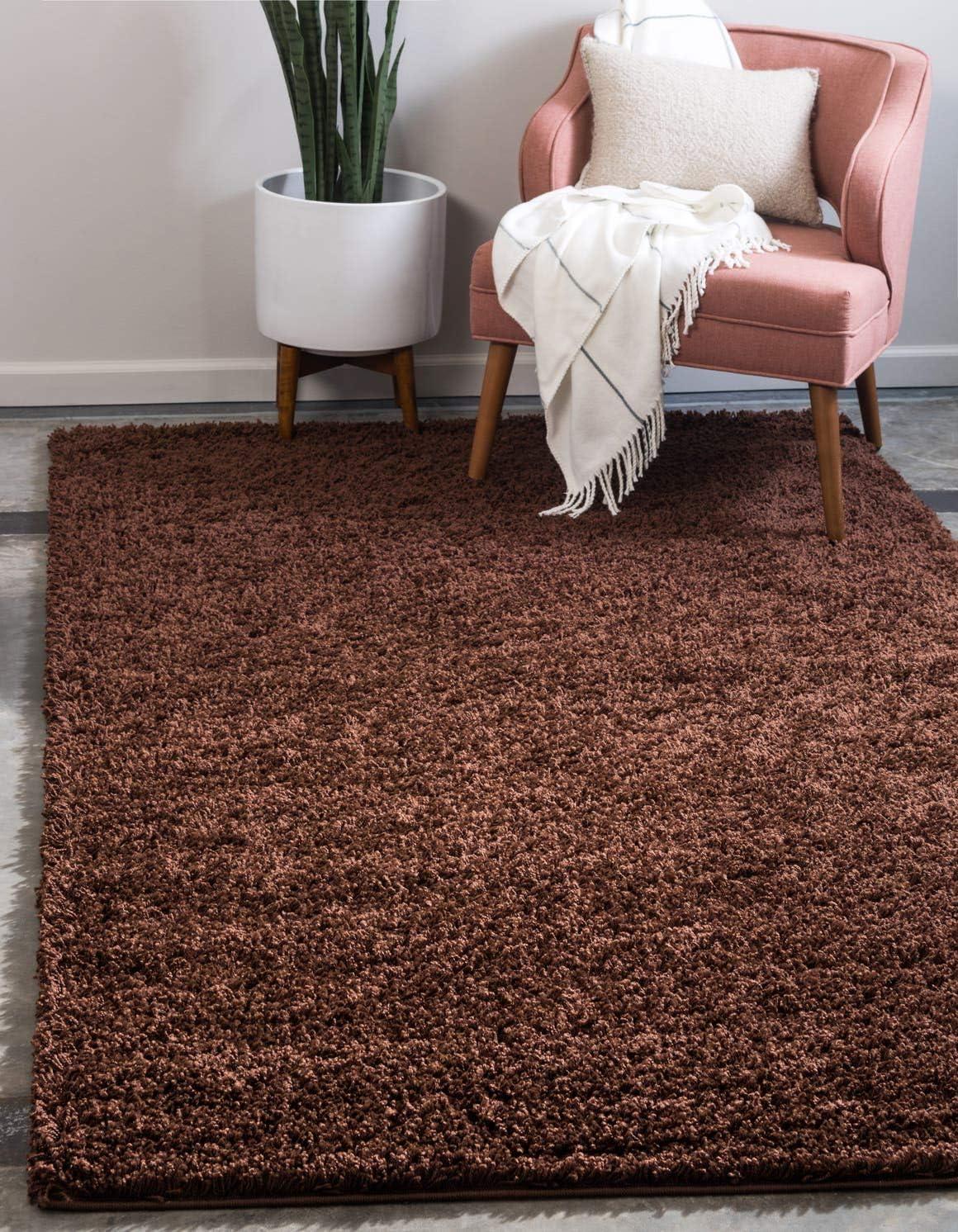 8' x 10' Brown Rectangular Solid Shag Synthetic Rug