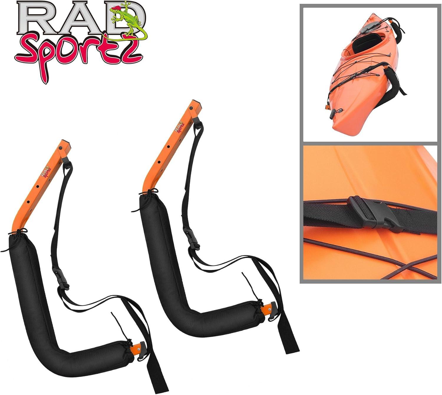 Kayak Storage System - Set of 2 Wall Mount Storage Hangers - 150lb Capacity Rack for Kayaks, Surfboards, Canoes, or Snowboards by Rad Sportz (Orange)