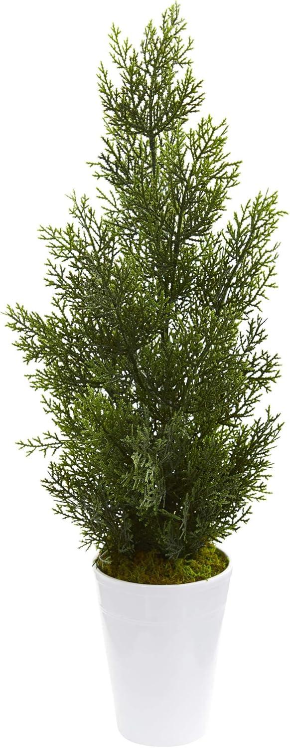 Nearly Natural 27-in Mini Cedar Artificial Pine Tree in Decorative Planter (Indoor/Outdoor)