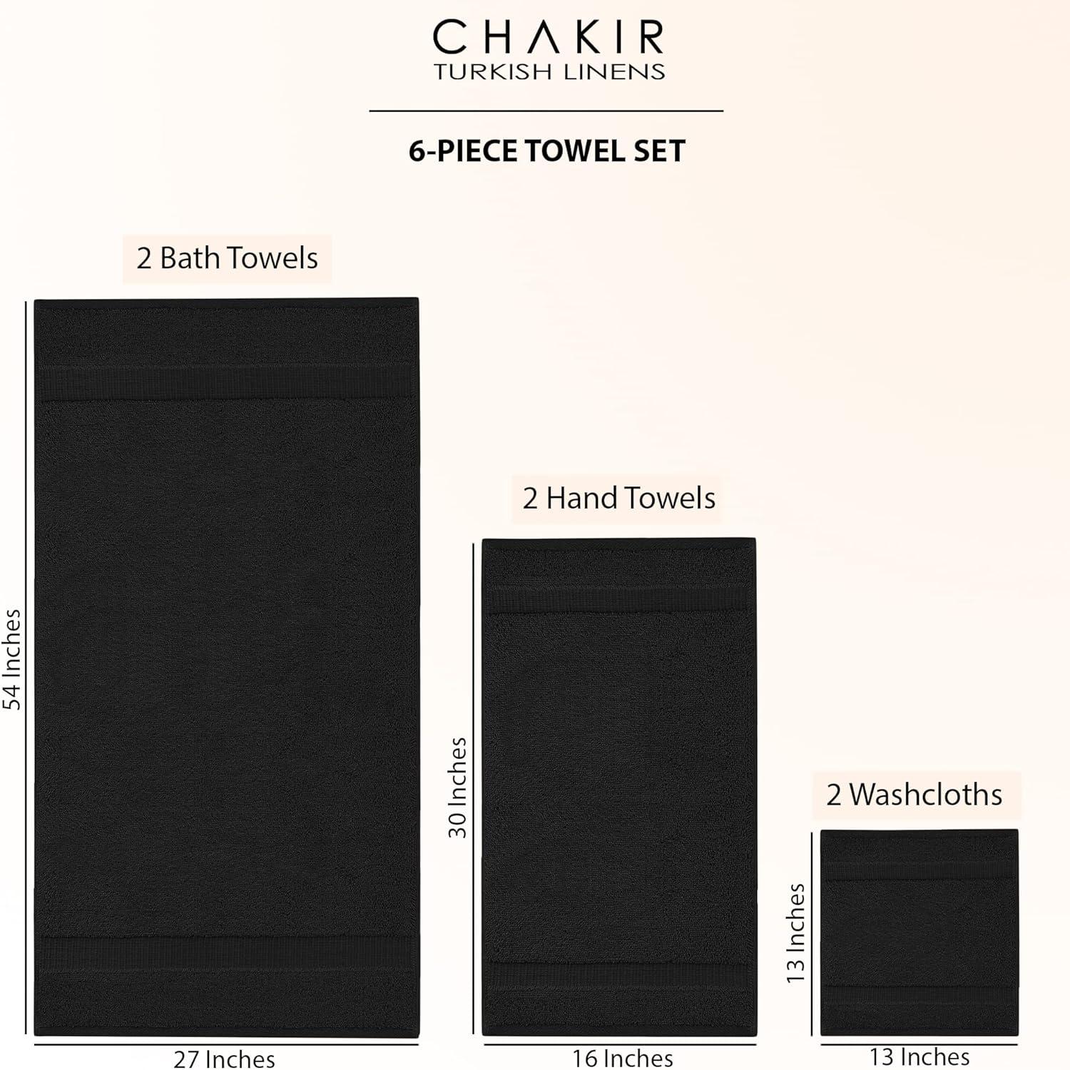 Chakir Turkish Linens 100% Cotton Premium Turkish Towels for Bathroom | 2 Bath Towels - 2 Hand Towels, 2 Washcloths (6-Piece Towel Set, Gray)