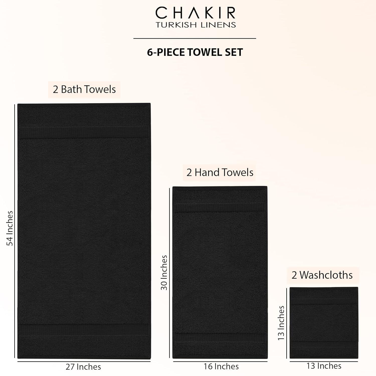 Chakir Turkish Linens 100% Cotton Premium Turkish Towels for Bathroom | 2 Bath Towels - 2 Hand Towels, 2 Washcloths (6-Piece Towel Set, Gray)
