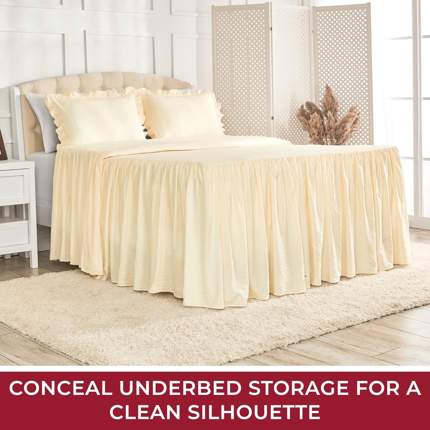 Mellanni Single-Tier Bedspread Set, Country Chic Bedding Set, 30" Drop Skirted Bedspread and 2 Shams, 3-Piece, Queen, Ivory