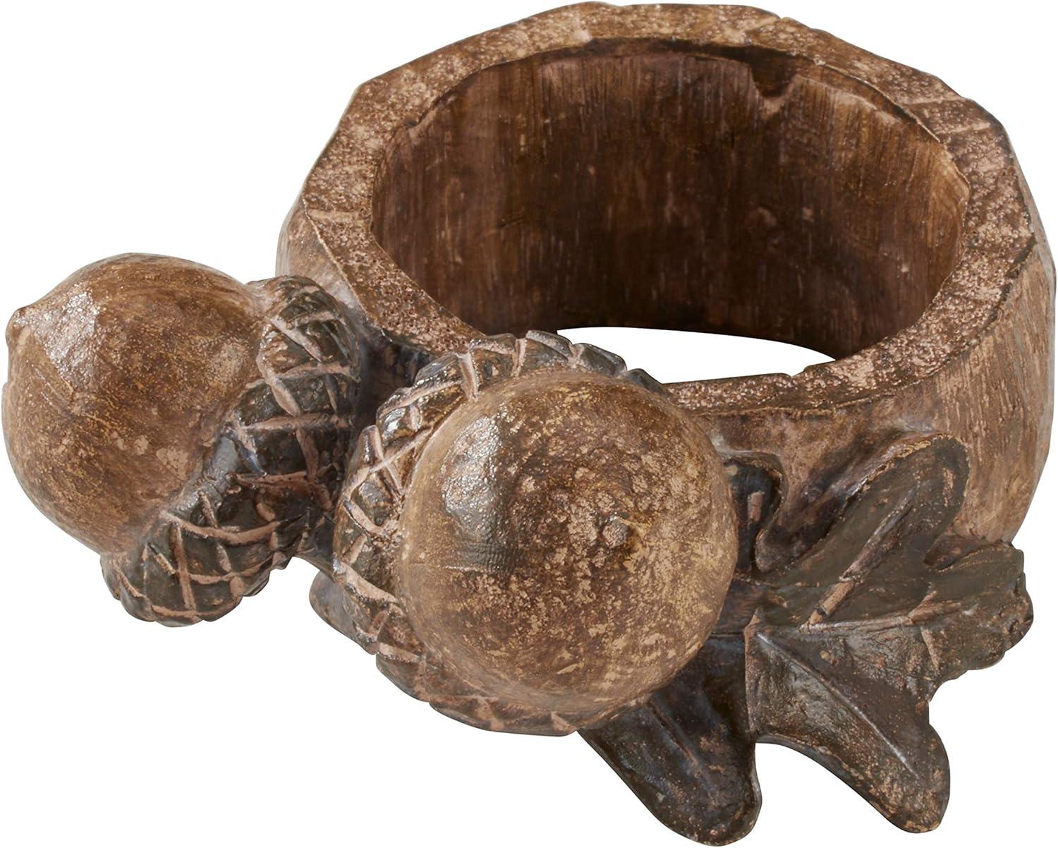 Rustic Brown Acorn Design Napkin Rings, Set of 4