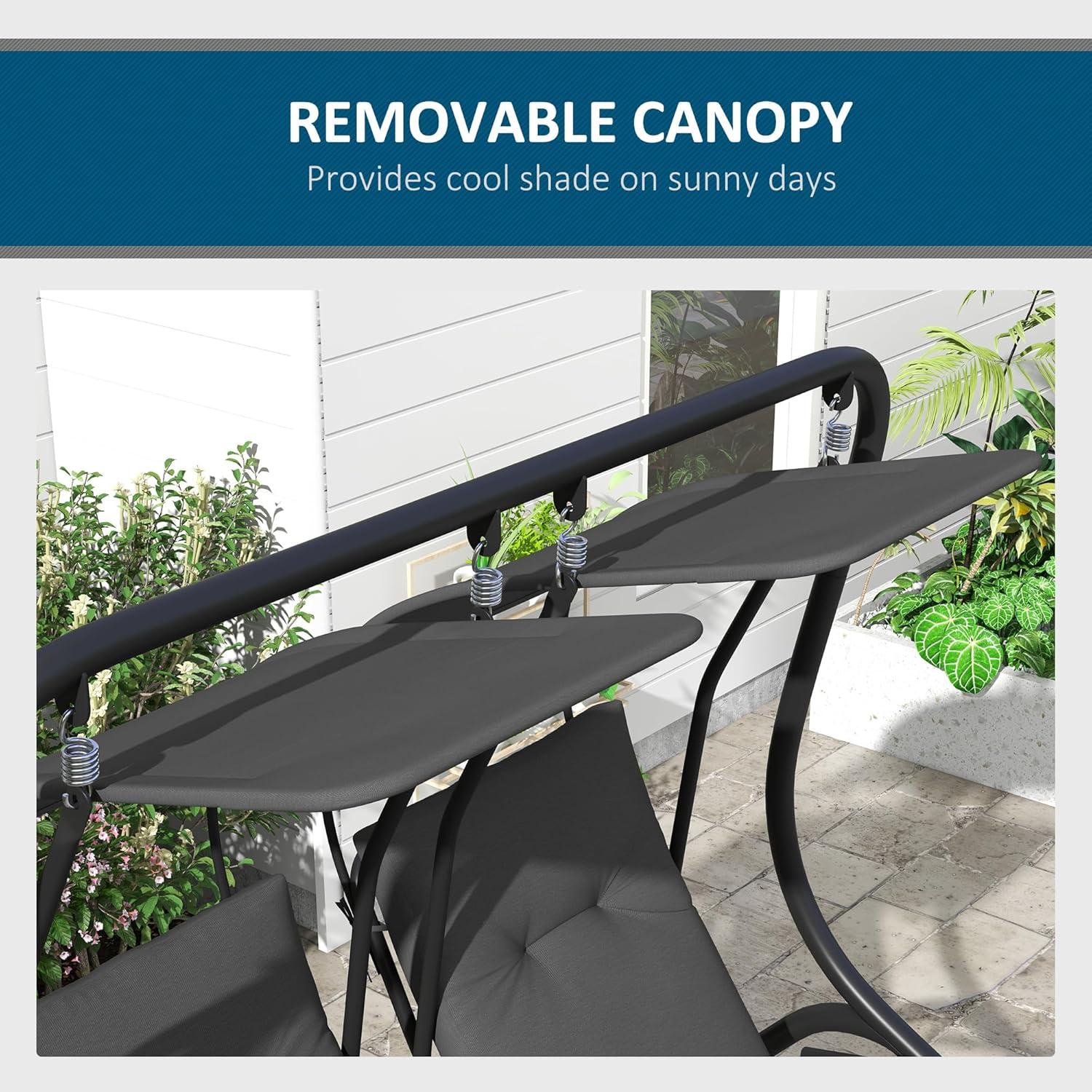 Outsunny Modern 2-Seater Outdoor Patio Swing Chair, Porch Seats with Cup Holder and Removeable Canopy, gray