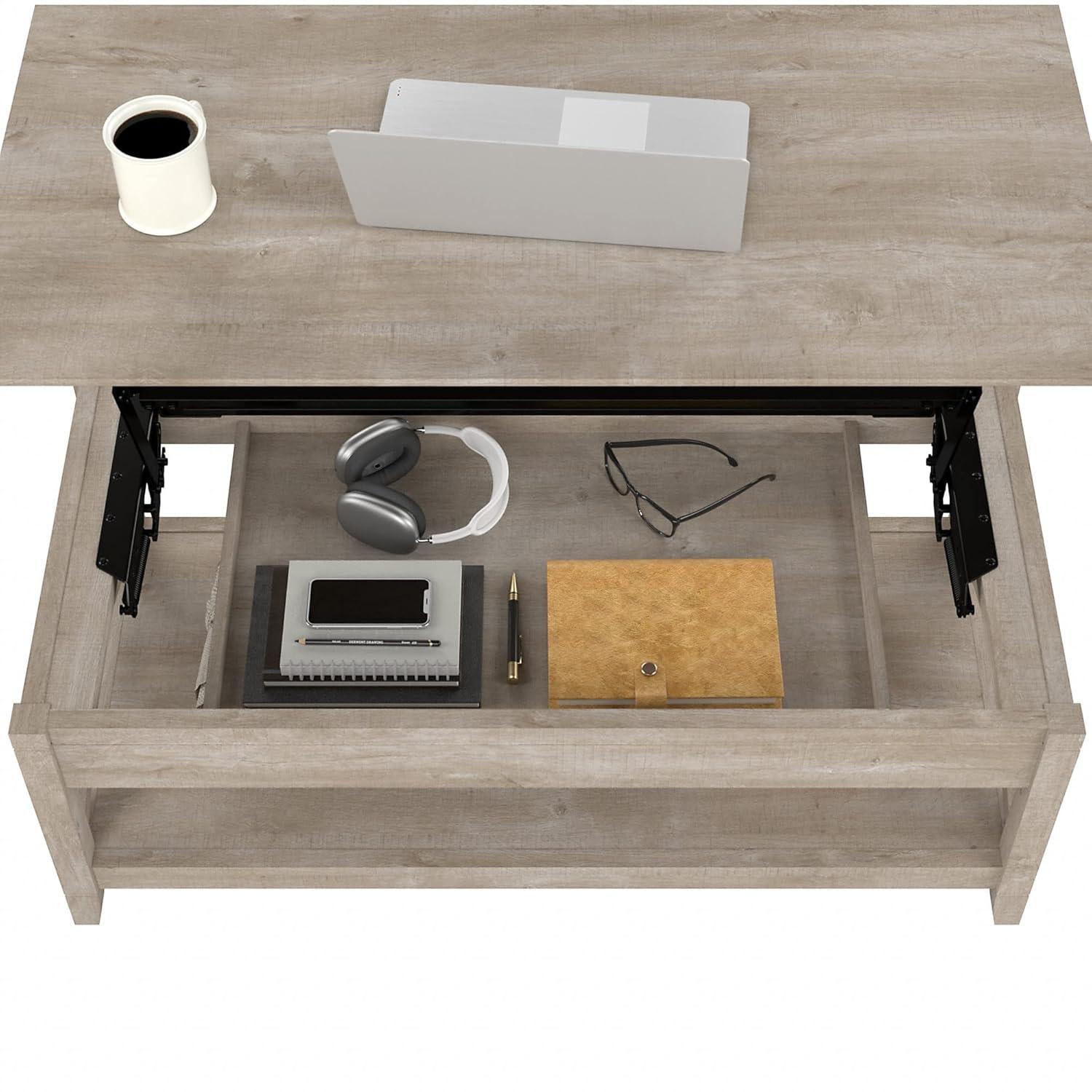 Bush Furniture Key West Lift Top Coffee Table Desk, Washed Gray