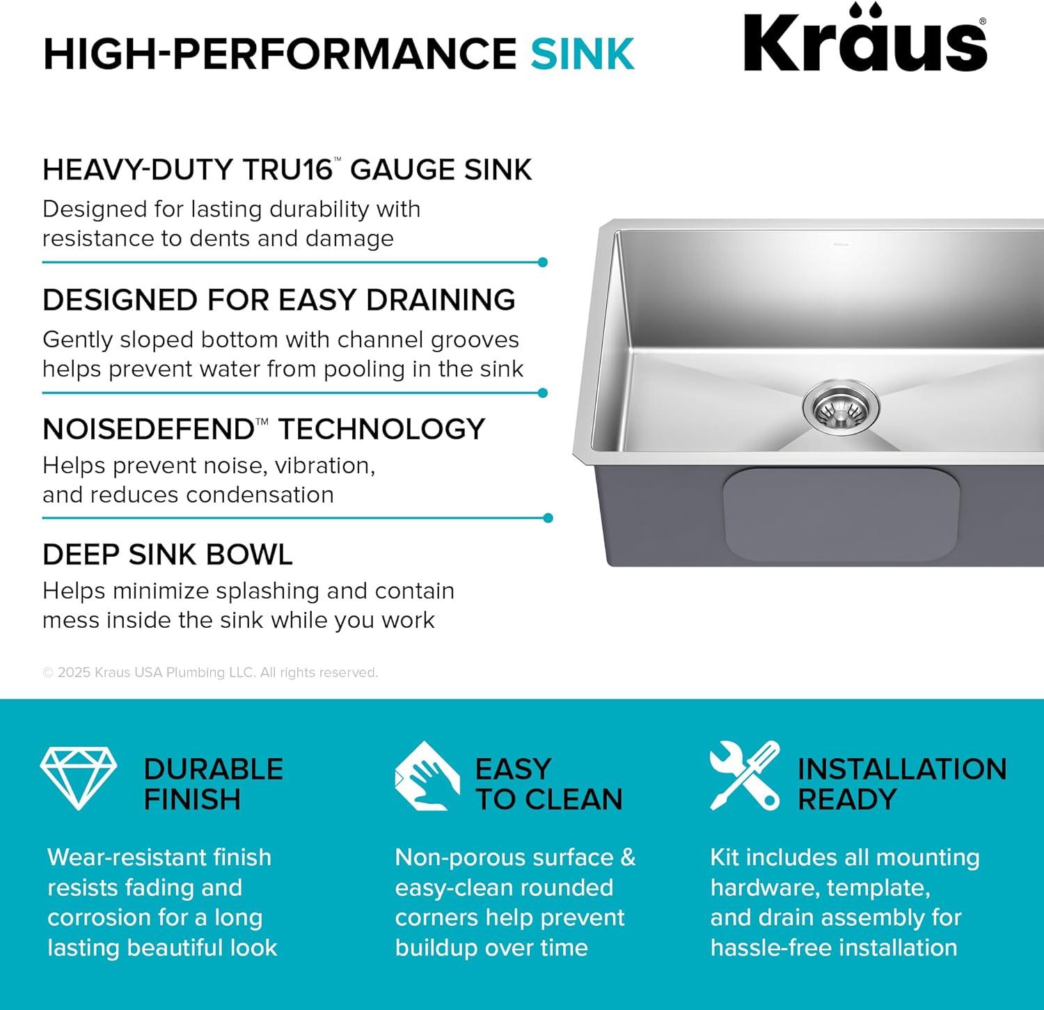 KRAUS Standart PRO™ Undermount 16 Gauge Stainless Steel Kitchen Sink