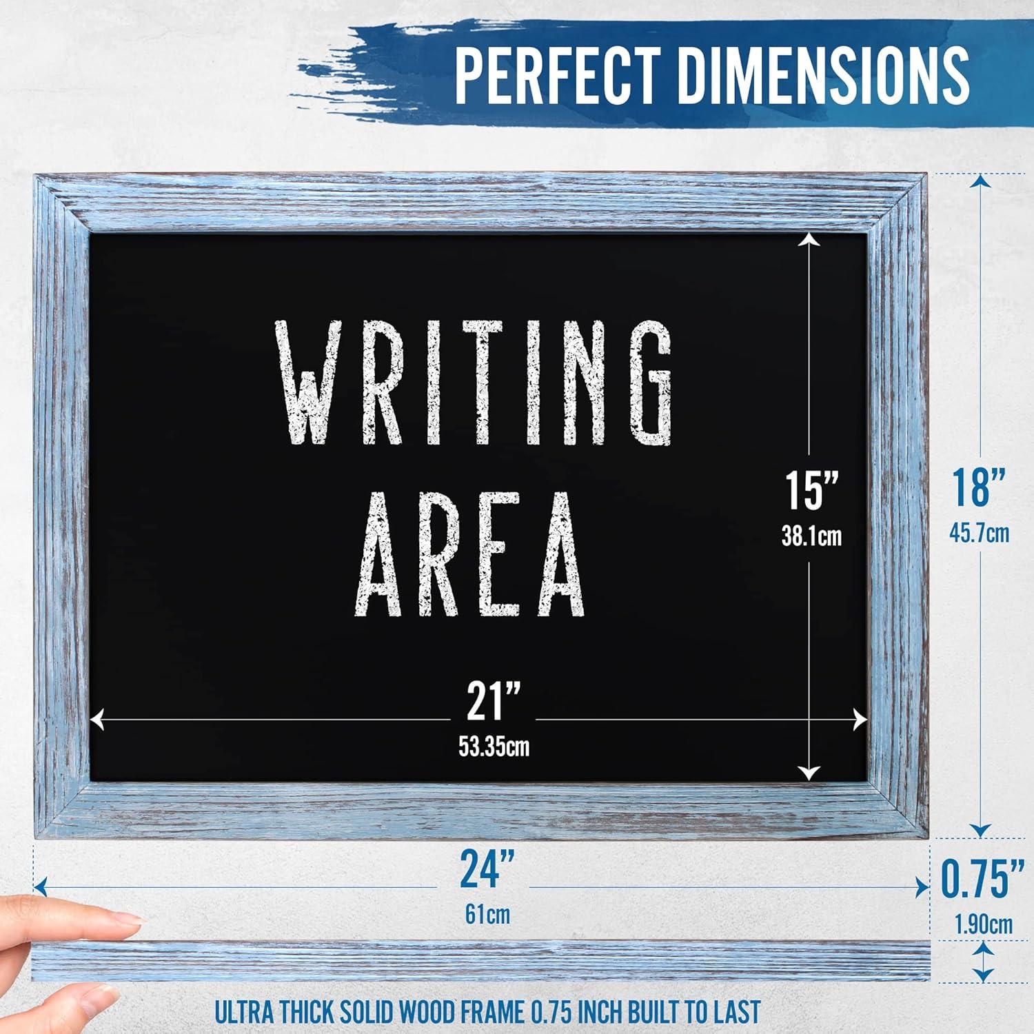 HBCY Creations Rustic Blue Magnetic Wall Chalkboard, 18" x 24", Framed Decorative Chalkboard with Eraser - For Kitchen, Weddings, Restaurant Menus and More!