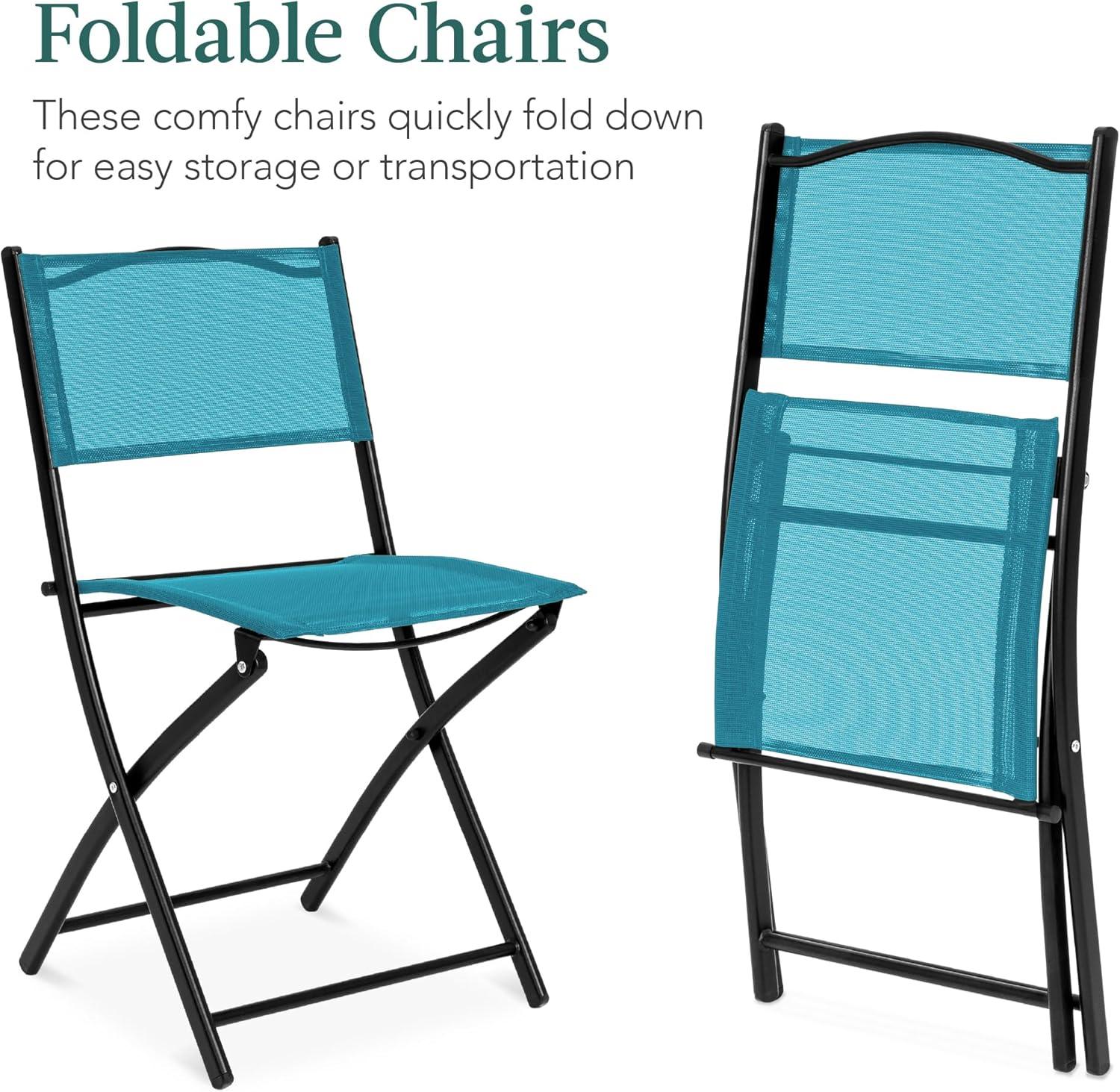 George Oliver 3-Piece Patio Bistro Dining Furniture Set W/ Glass Tabletop, Folding Chairs