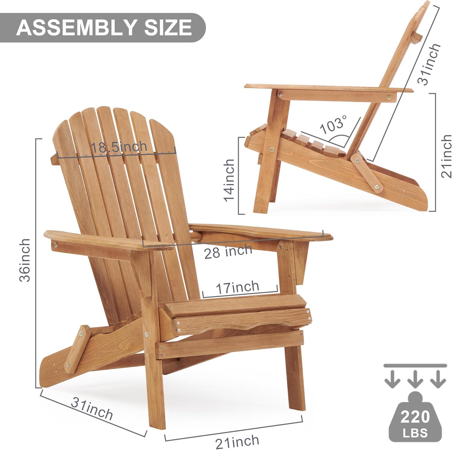 Wooden Folding Adirondack Chair, Half Pre-Assembled Wood Patio Lounge Chair for Outdoor Garden Backyard Porch Pool Deck Firepit
