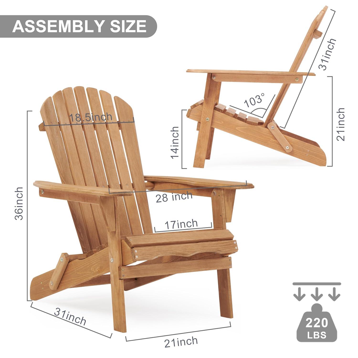 Wooden Folding Adirondack Chair, Half Pre-Assembled Wood Patio Lounge Chair for Outdoor Garden Backyard Porch Pool Deck Firepit