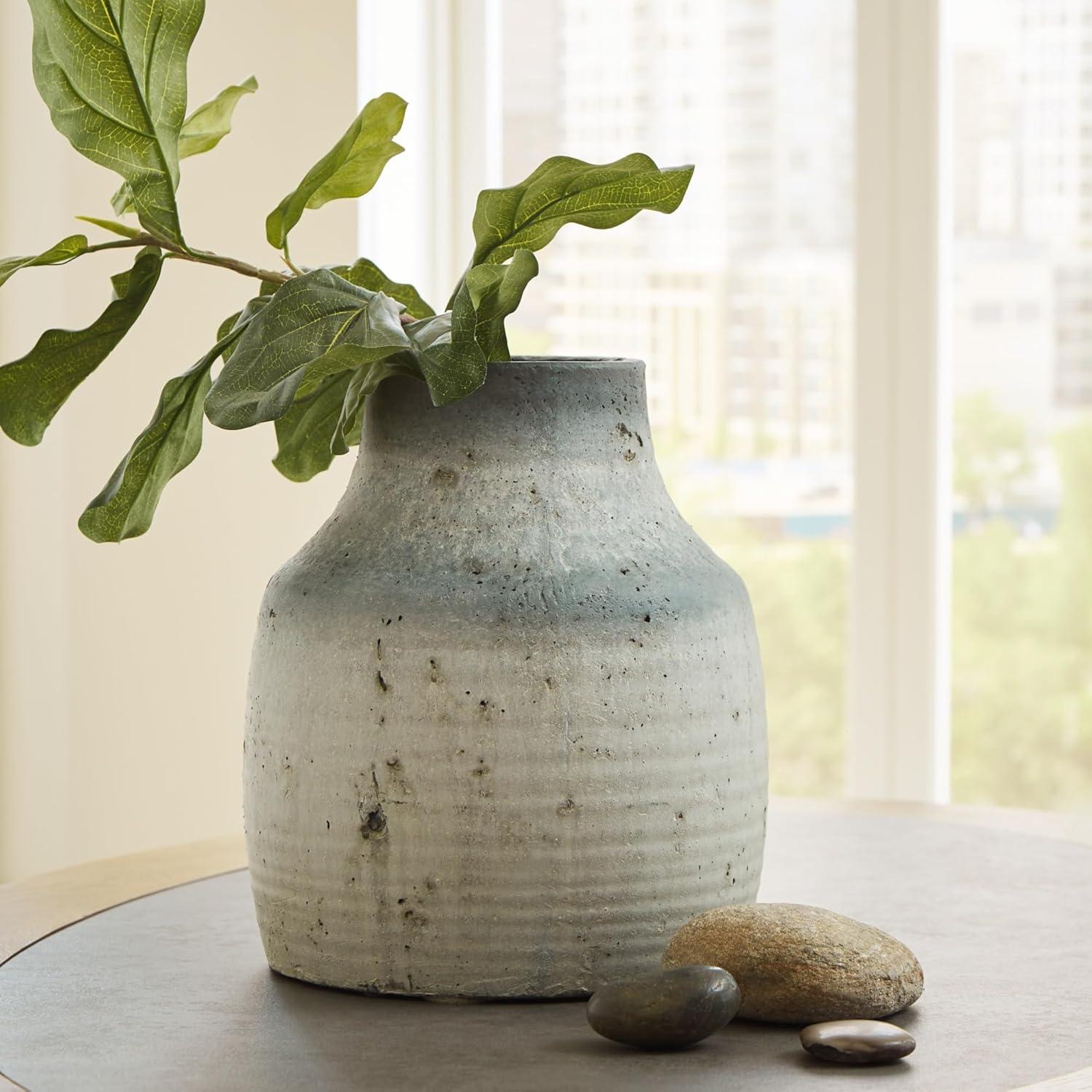 Signature Design by Ashley Moorestone Casual 13.13" Cement Tabletop Vase with a Distressed Finished Look, Gray & Black