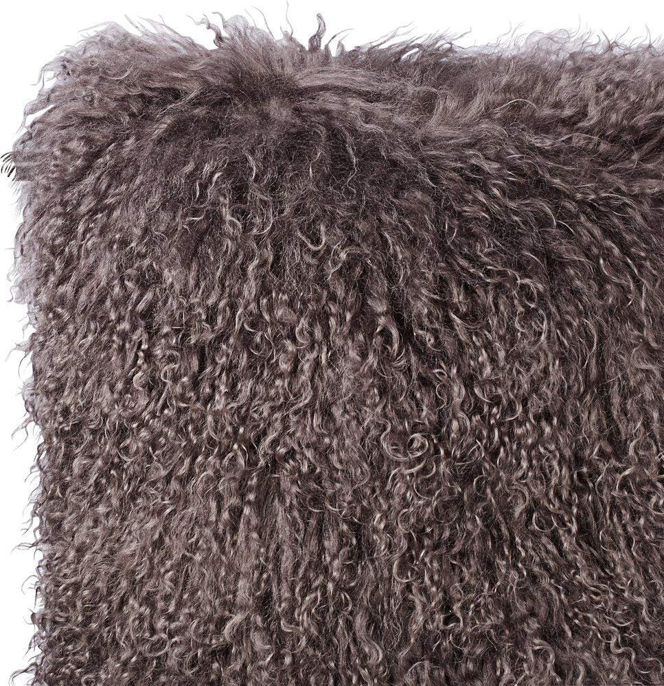 SARO  16 in. Square Wool Mongolian Lamb Fur Throw Pillow  Grey