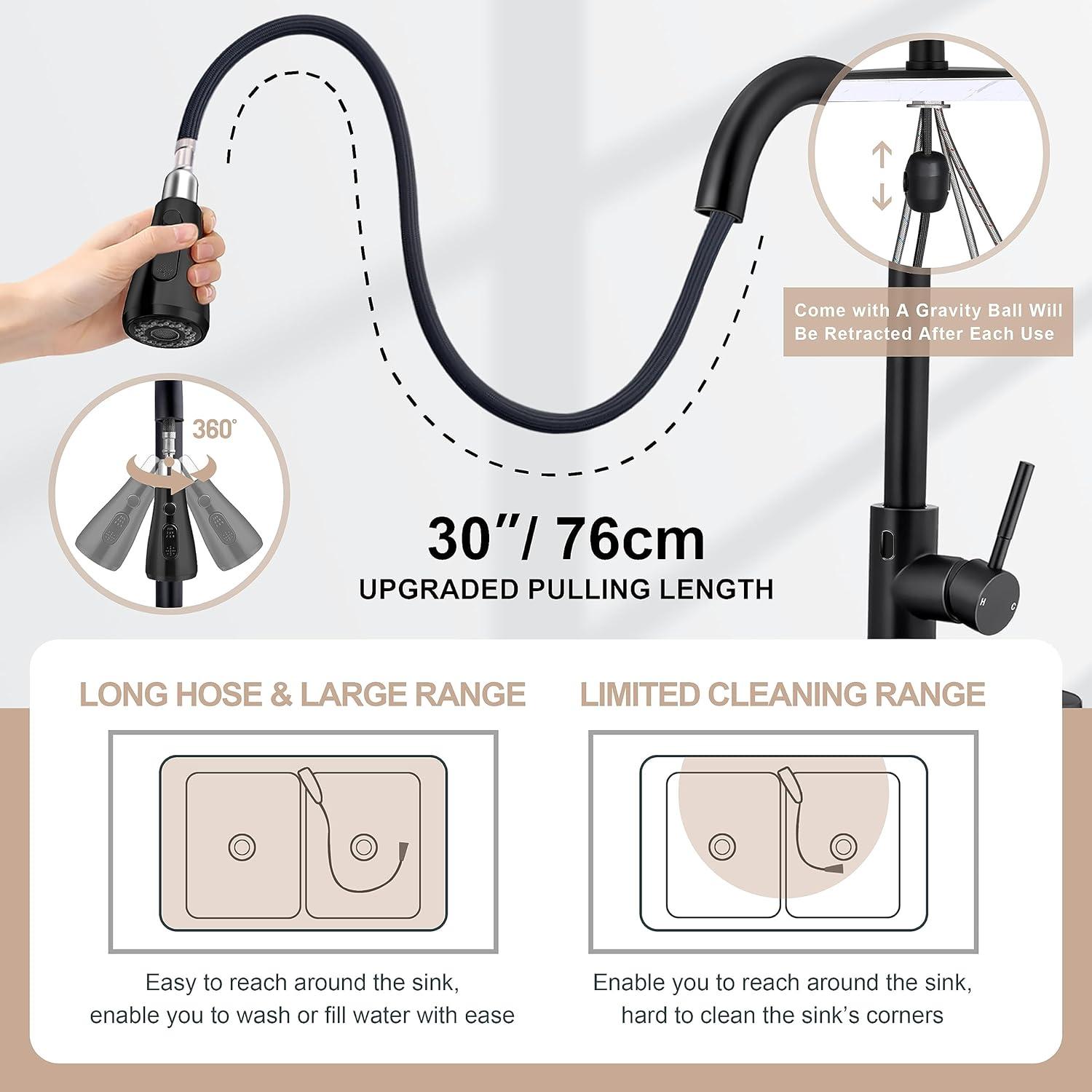 ARCORA Stainless SteelSingle Handle Pull-Down Sprayer Kitchen Faucet Set with Touchless Sensor