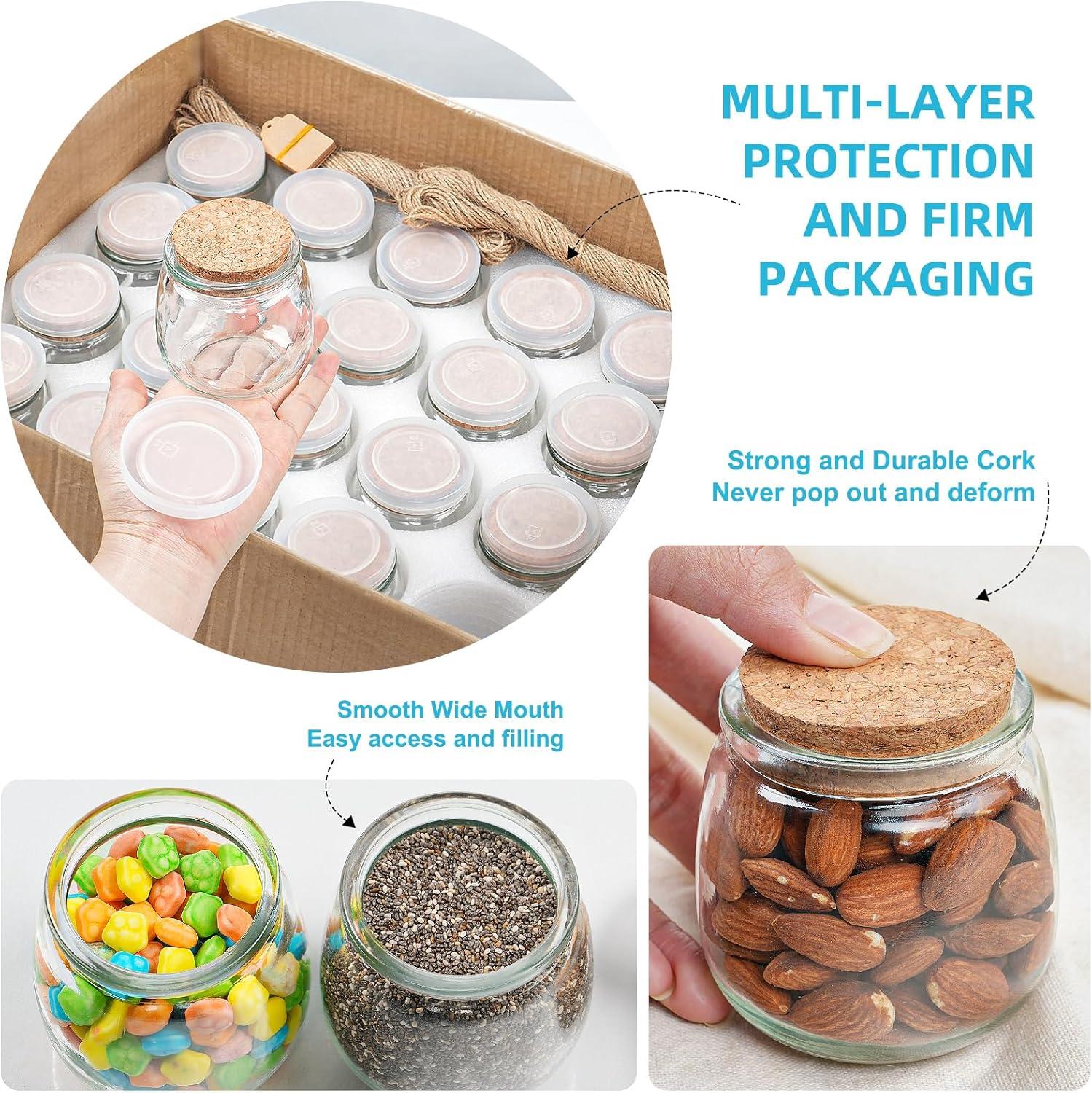 40 Pack Syntic 7oz Thick Candle Jars for Making Candles, Empty Container with with Cork Lids, PE Lids for Gift Favors, Party decorate Clear