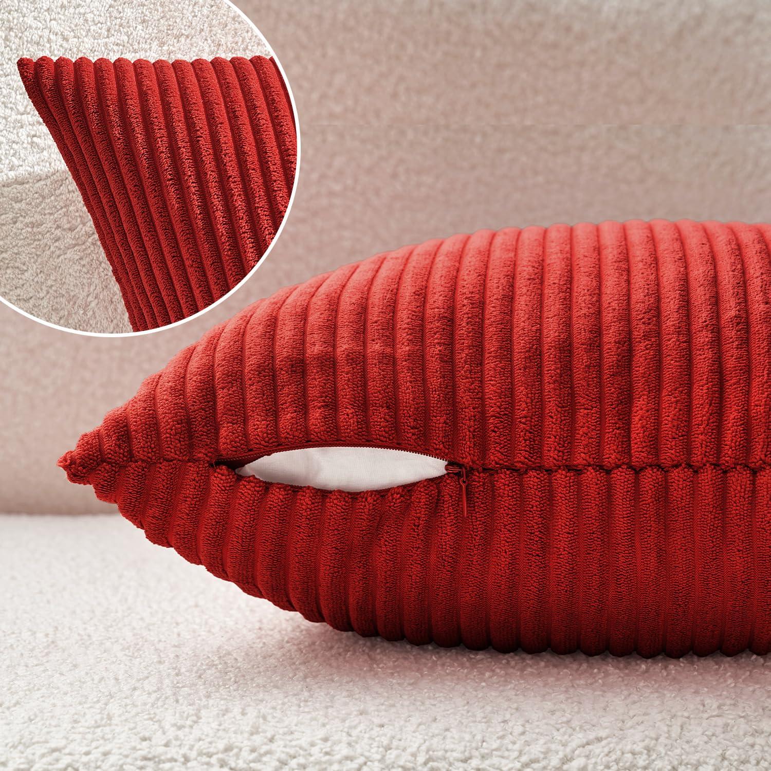 MIULEE Decorative Throw Pillow Covers Pack of 2 Corduroy Soft Soild Pillow Cases Square Pillowcases for Cushion Couch Sofa Bedroom Living Room 20 x 20 Inch Red