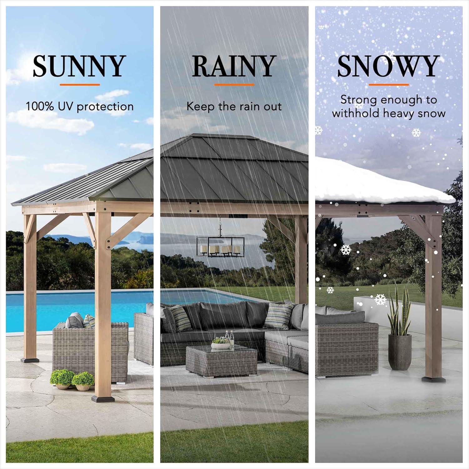 Sunjoy Sunjoy Hardtop Gazebo 13 x 15 ft. Standard Cedar Framed Wood Gazebo, Outdoor Patio Gazebo