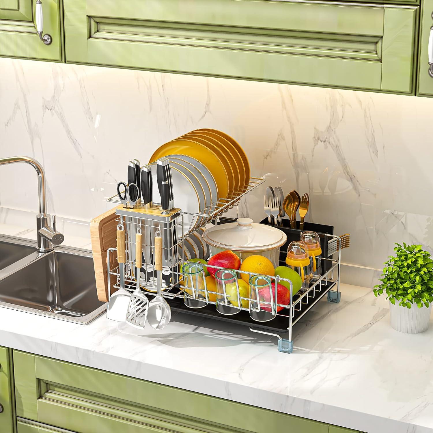 NIERBO Large Capacity 2-Tier Stainless Steel Dish Drying Rack With Rustproof Finish | Wayfair