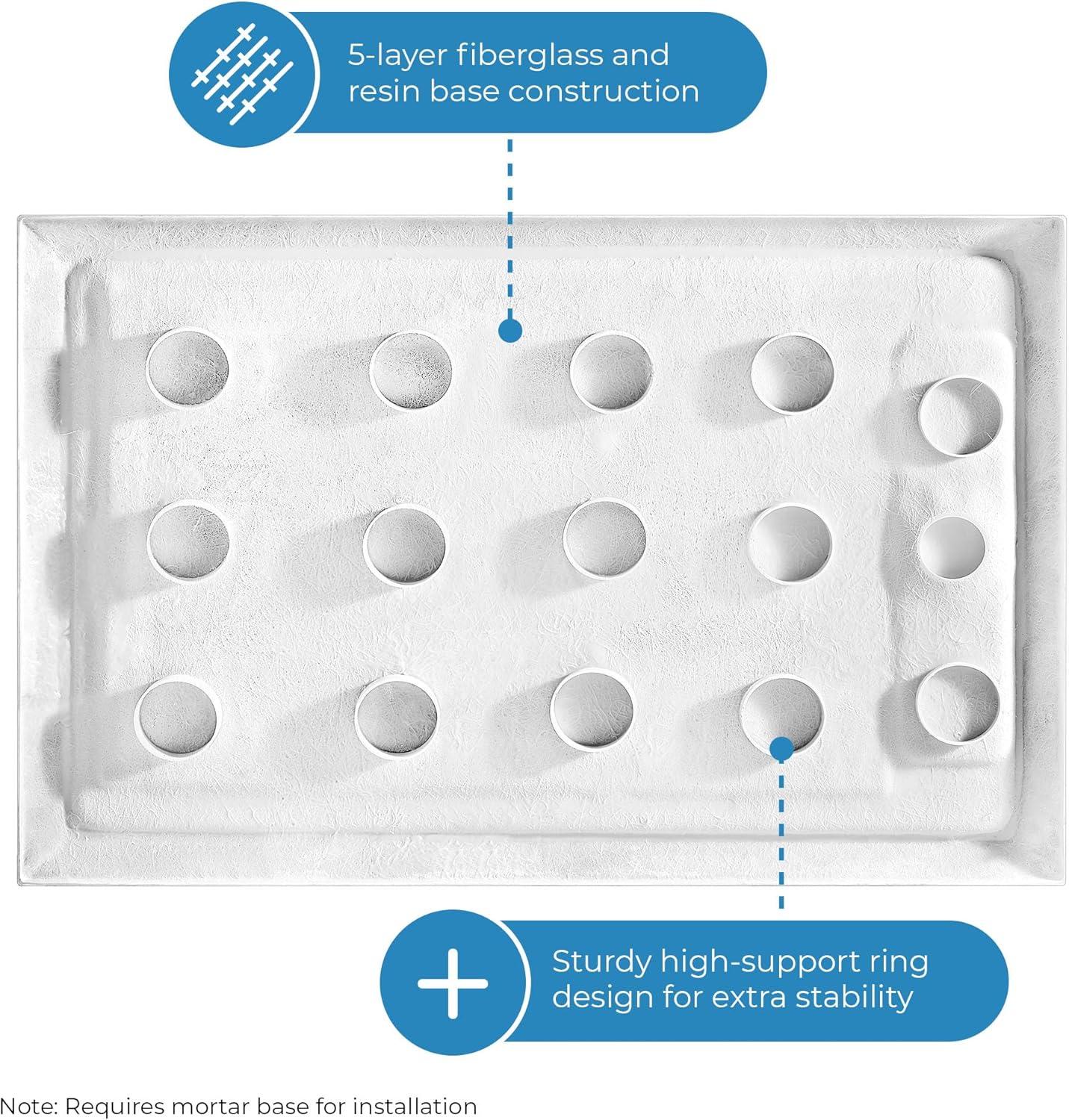 Ove Decors 15SBR-OLIV38-WHTWM OVE Decors 38" x 36" Rectangle Shower Base Pan, White Acrylic, Center Drain, Reversible Design