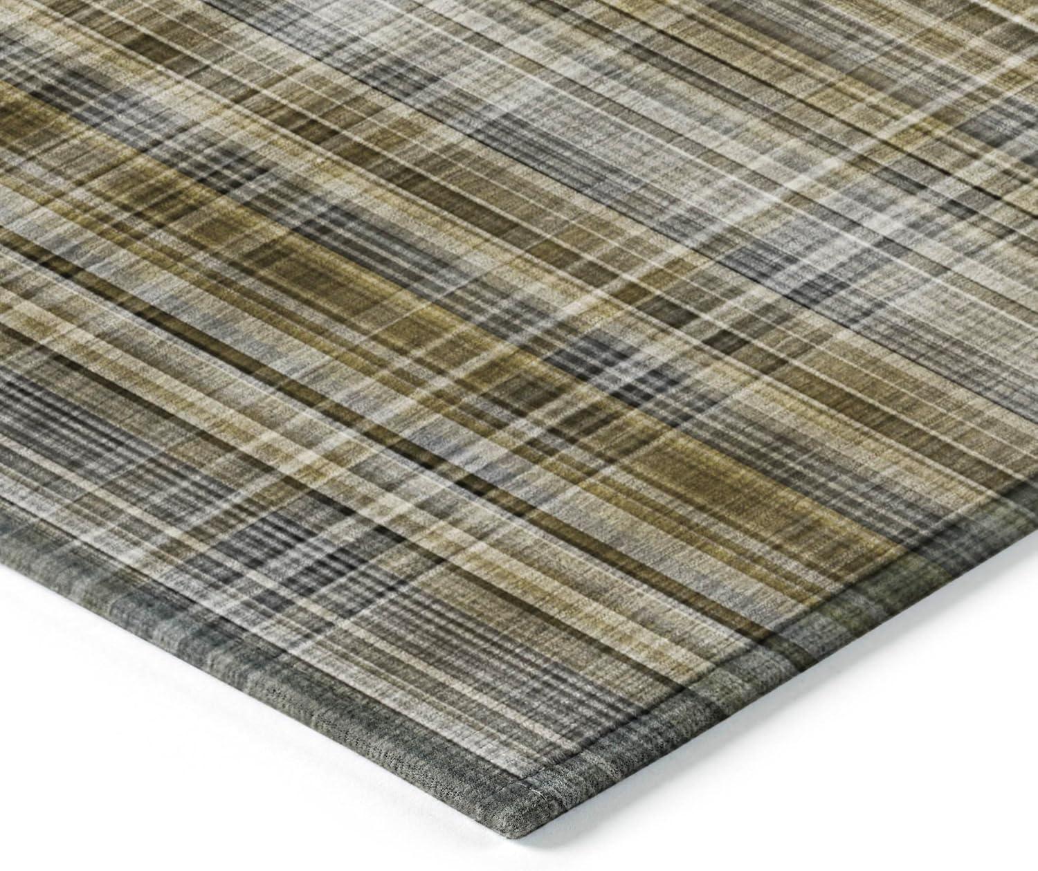 Taupe Plaid Synthetic 5' x 7' Washable Area Rug