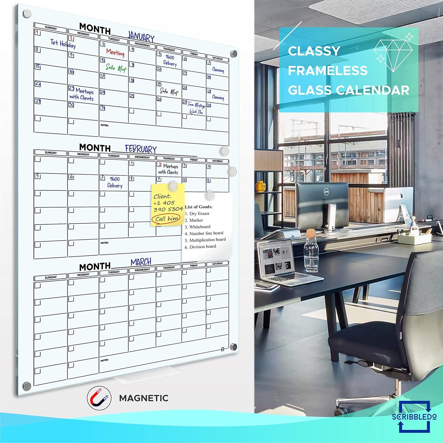 Wall Mounted Monthly Glass Calendar 34" x46"