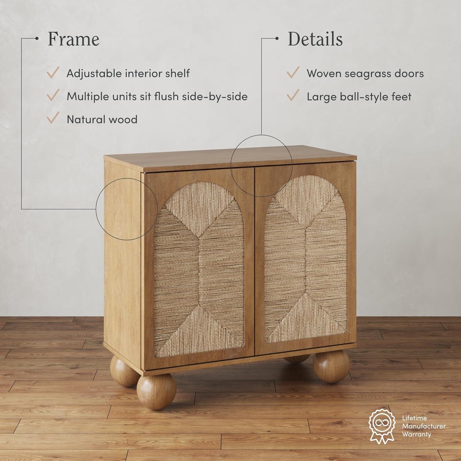 Nathan James Boho Storage Cabinet with Ball-Style Feet and Seagrass Door Panels