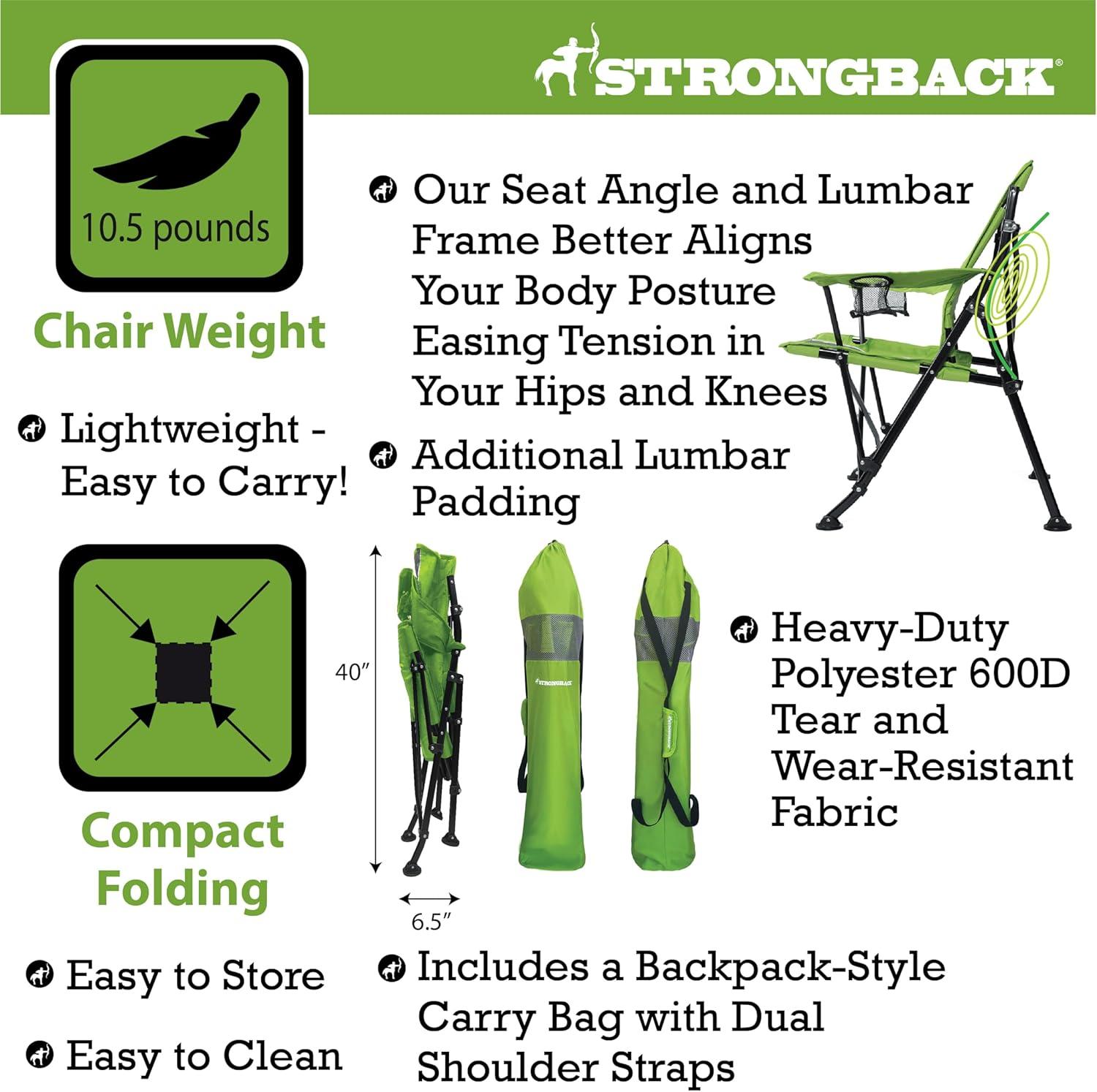 STRONGBACK Camping Chair Guru 3.0 Heavy Duty Camping Chairs with Lumbar Support, Backpack Folding Camp Chair, Lime Green/Gray