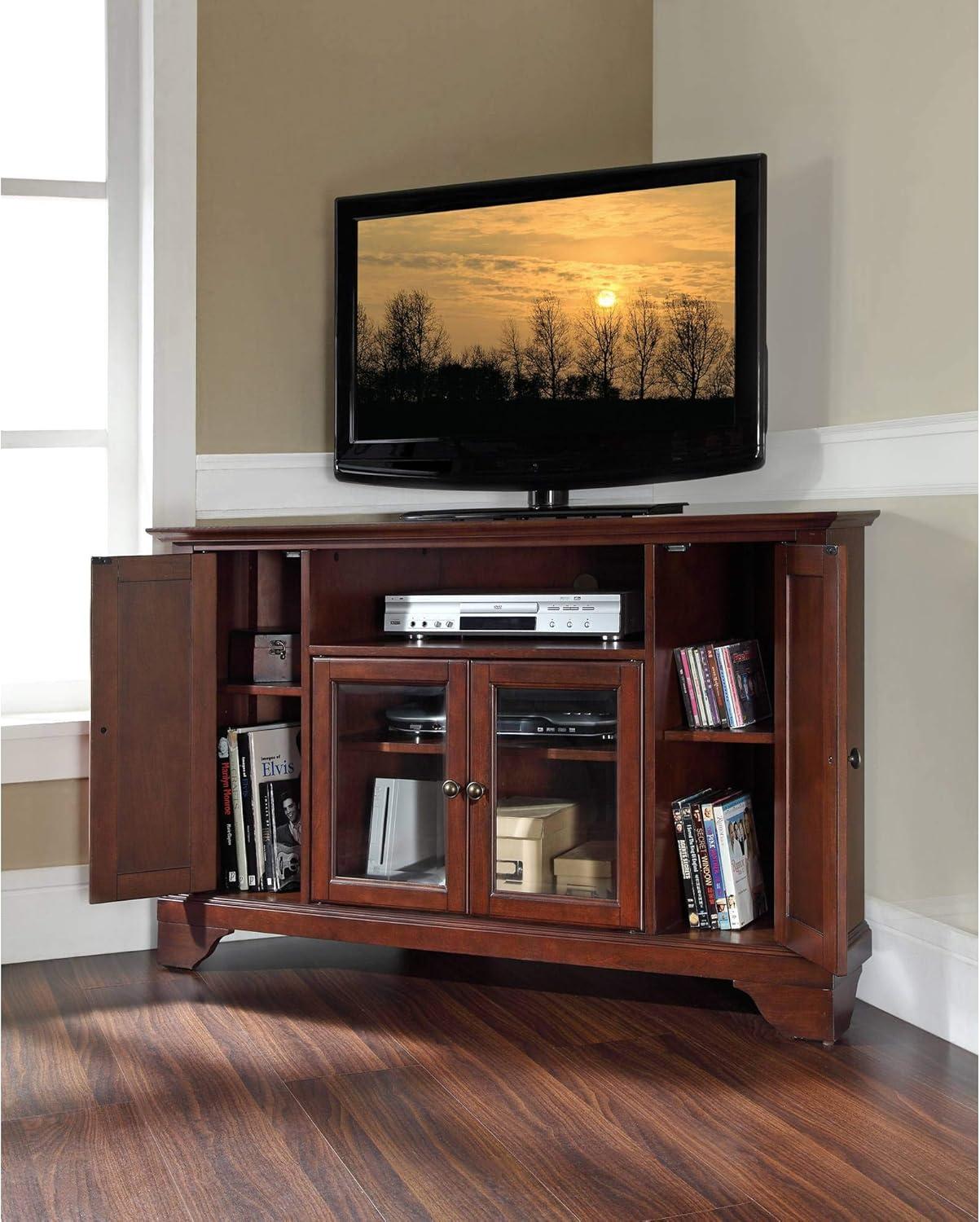 Alexandria Corner TV Stand for TVs up to 48" Dark Red - Crosley: Hardwood Frame, Brass Hardware, Cable Management