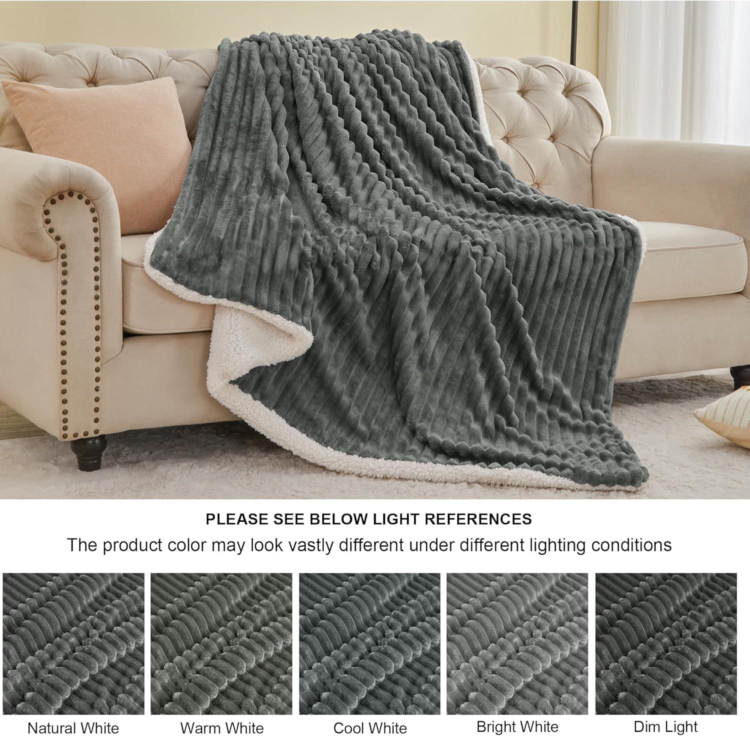 INFIIXSO Sherpa Throw Blanket for Couch - Super Soft & Warm Striped Fleece Blanket, Cozy Plush Fluffy Blanket All Season Use (Grey, 50x60 Inches)