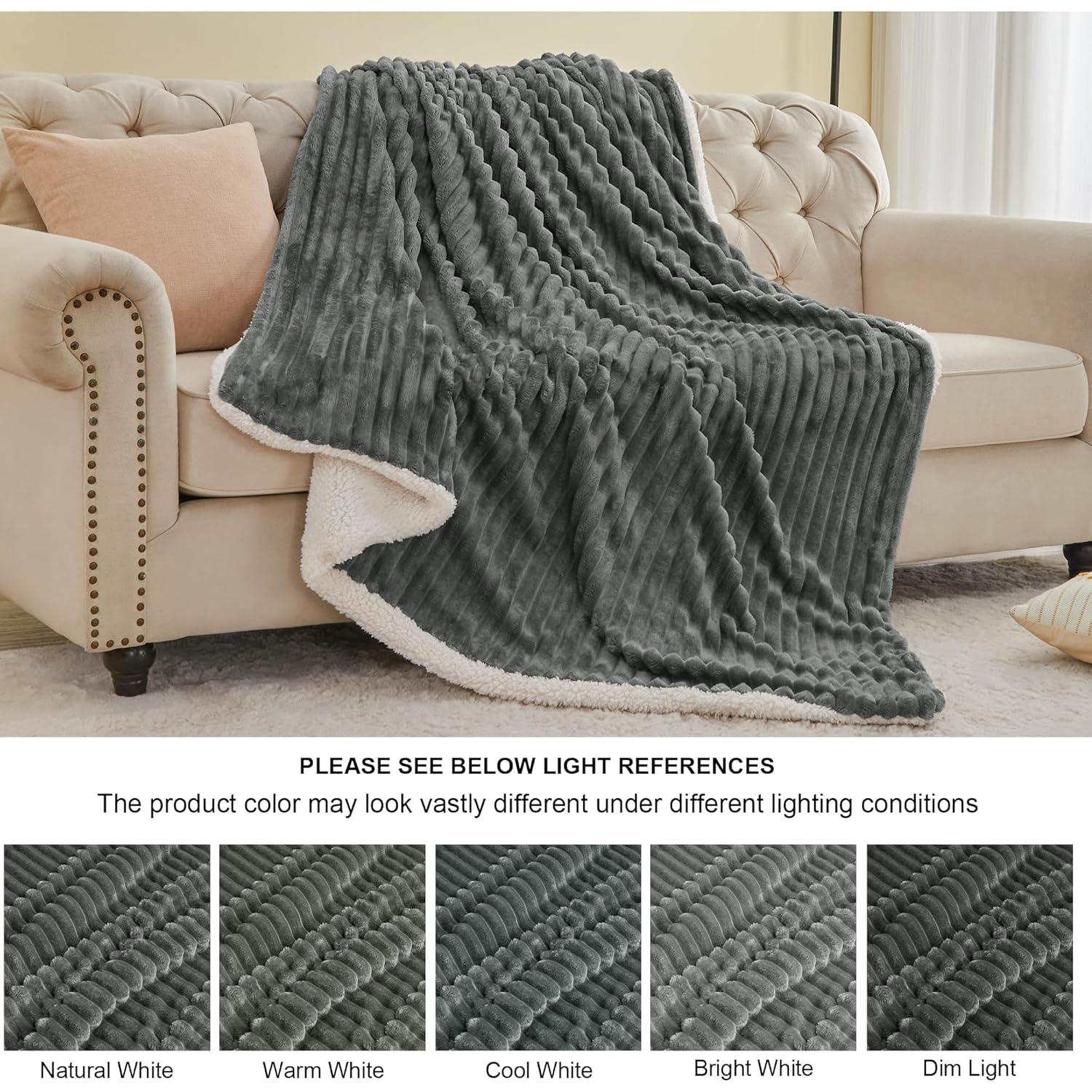 INFIIXSO Sherpa Throw Blanket for Couch - Super Soft & Warm Striped Fleece Blanket, Cozy Plush Fluffy Blanket All Season Use (Grey, 50x60 Inches)