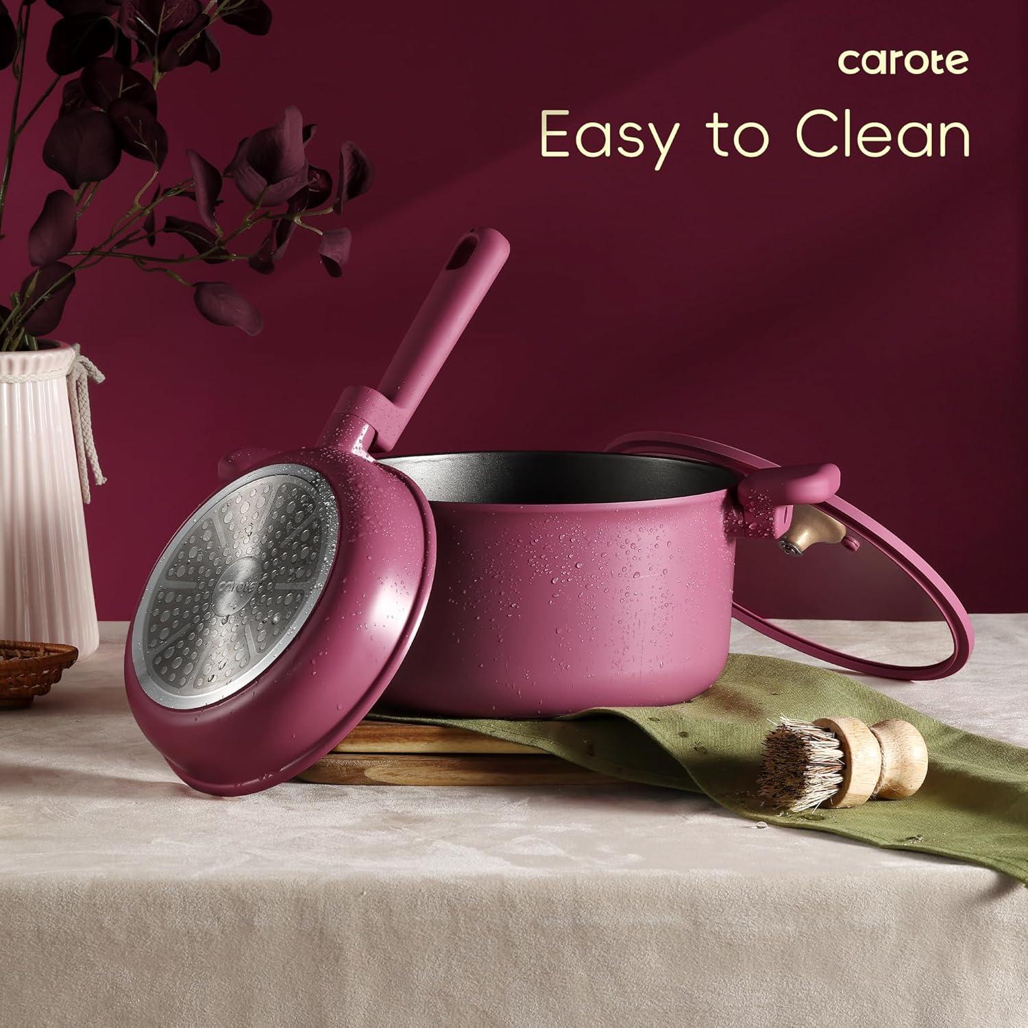 CAROTE 16pcs Nonstick Cookware set, Pots and Pans, Premium Induction Cookware, Durable & Easy to Clean, Large Frying Pan, Rose Pink