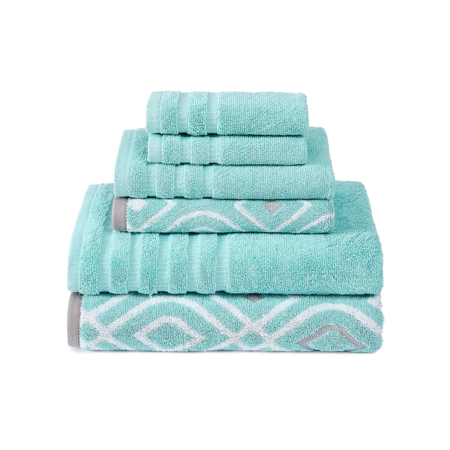 Modern Threads Modern Threads Oxford 6-Piece Yarn Dyed Jacquard & Solid Towel Set – 100% Combed Cotton, Quick Dry & Absorbent Bath, Hand & Washcloths
