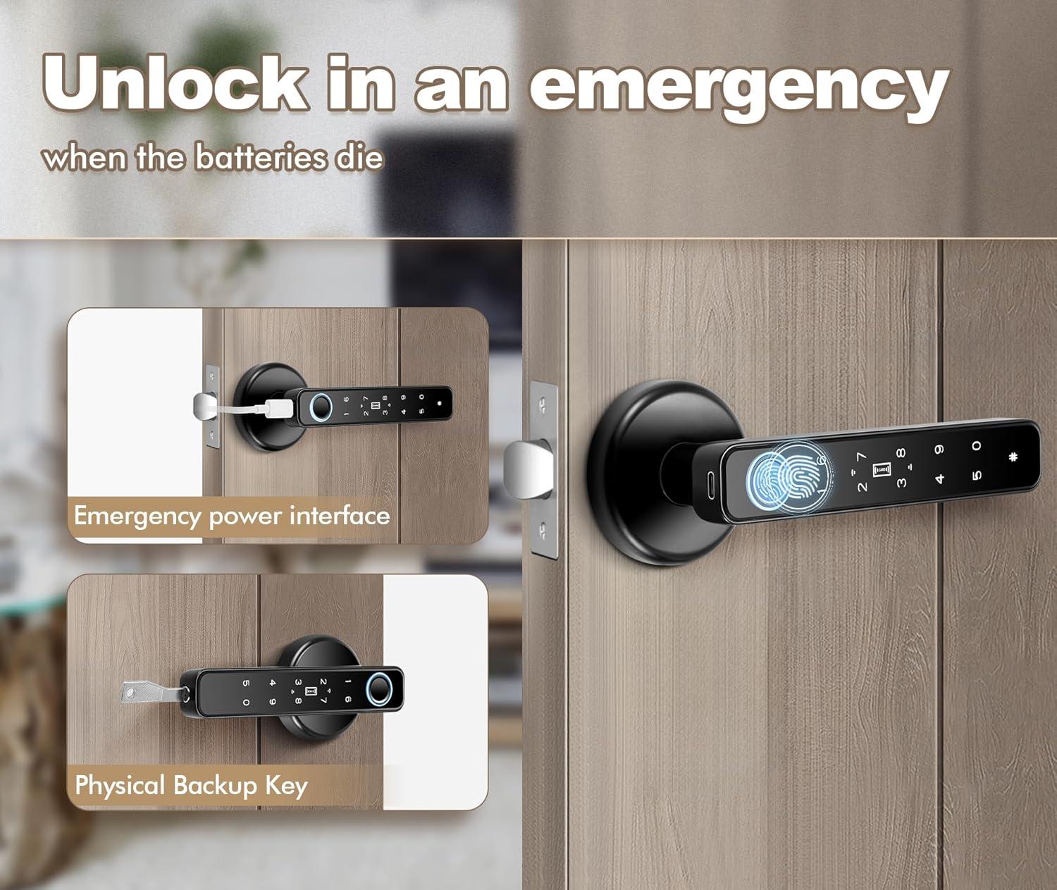 Brushed Black 5-in-1 Smart Fingerprint Door Knob